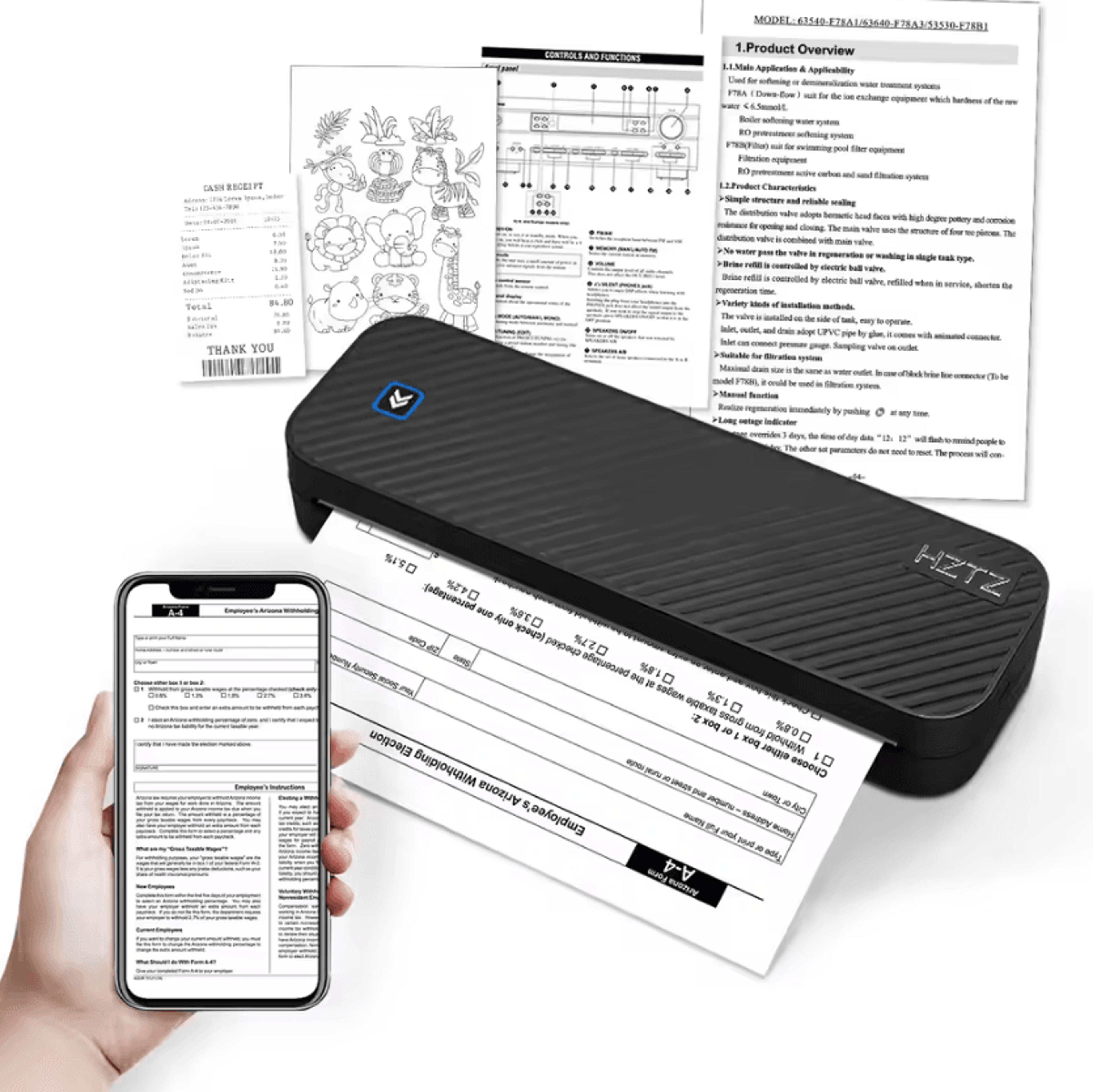 portable a4 bluetooth thermal printer inkless wireless document printer for home office and school