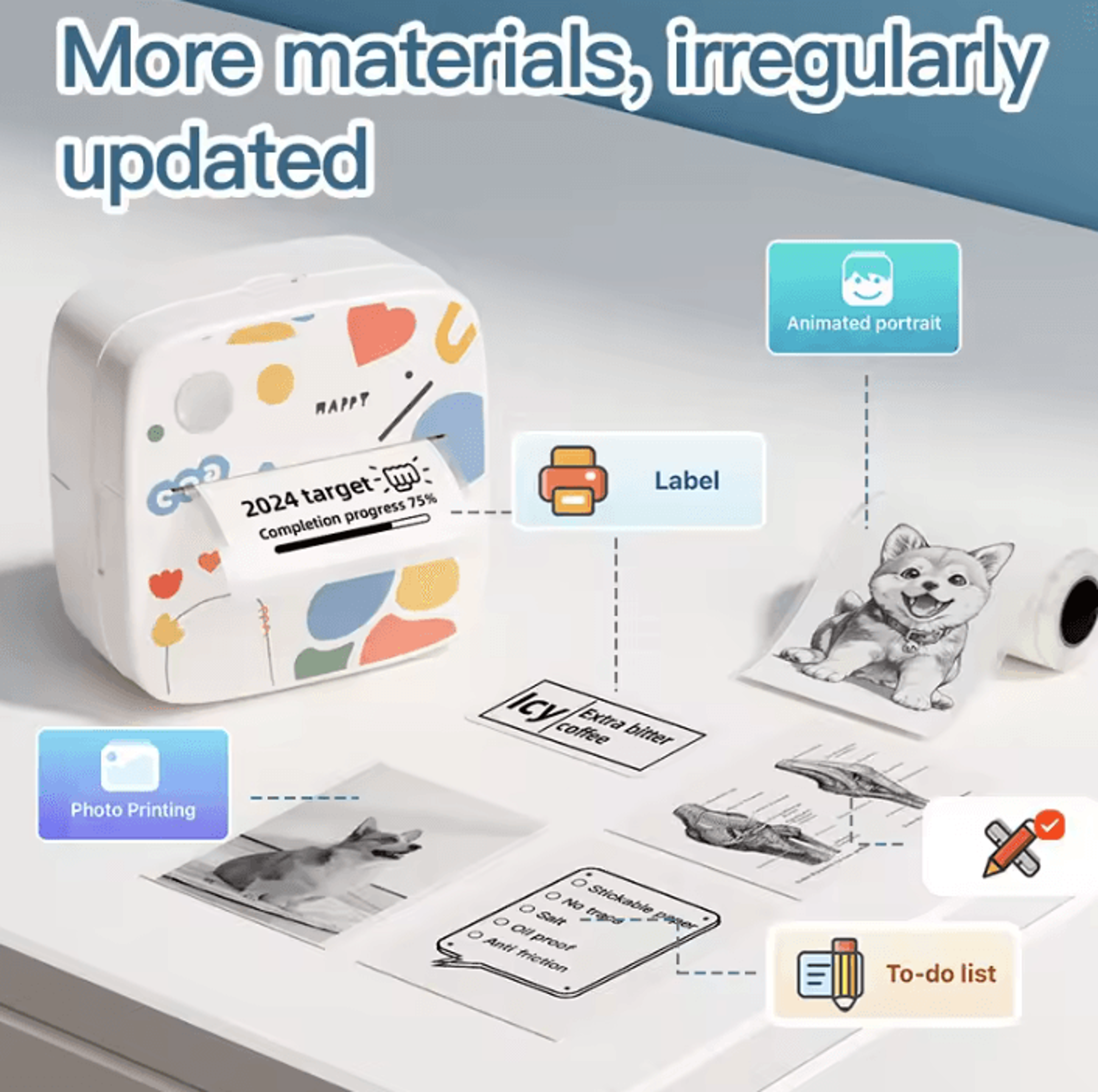 dolewa d2 doodle mini wireless thermal printer portable inkless photo and diy sticker maker