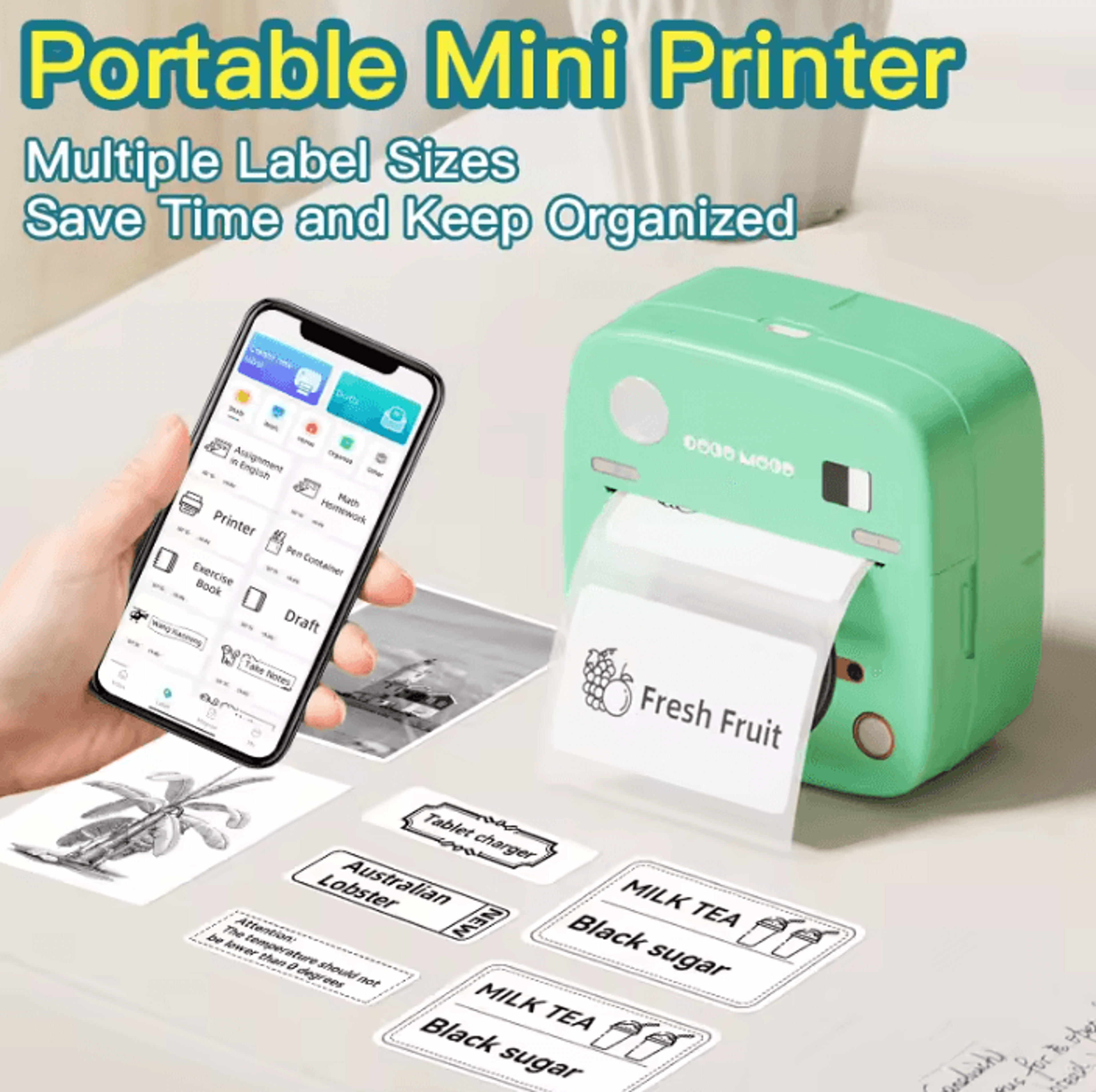 c1 mini bluetooth photo sticker printer 1200mah rechargeable thermal label maker for ios and android