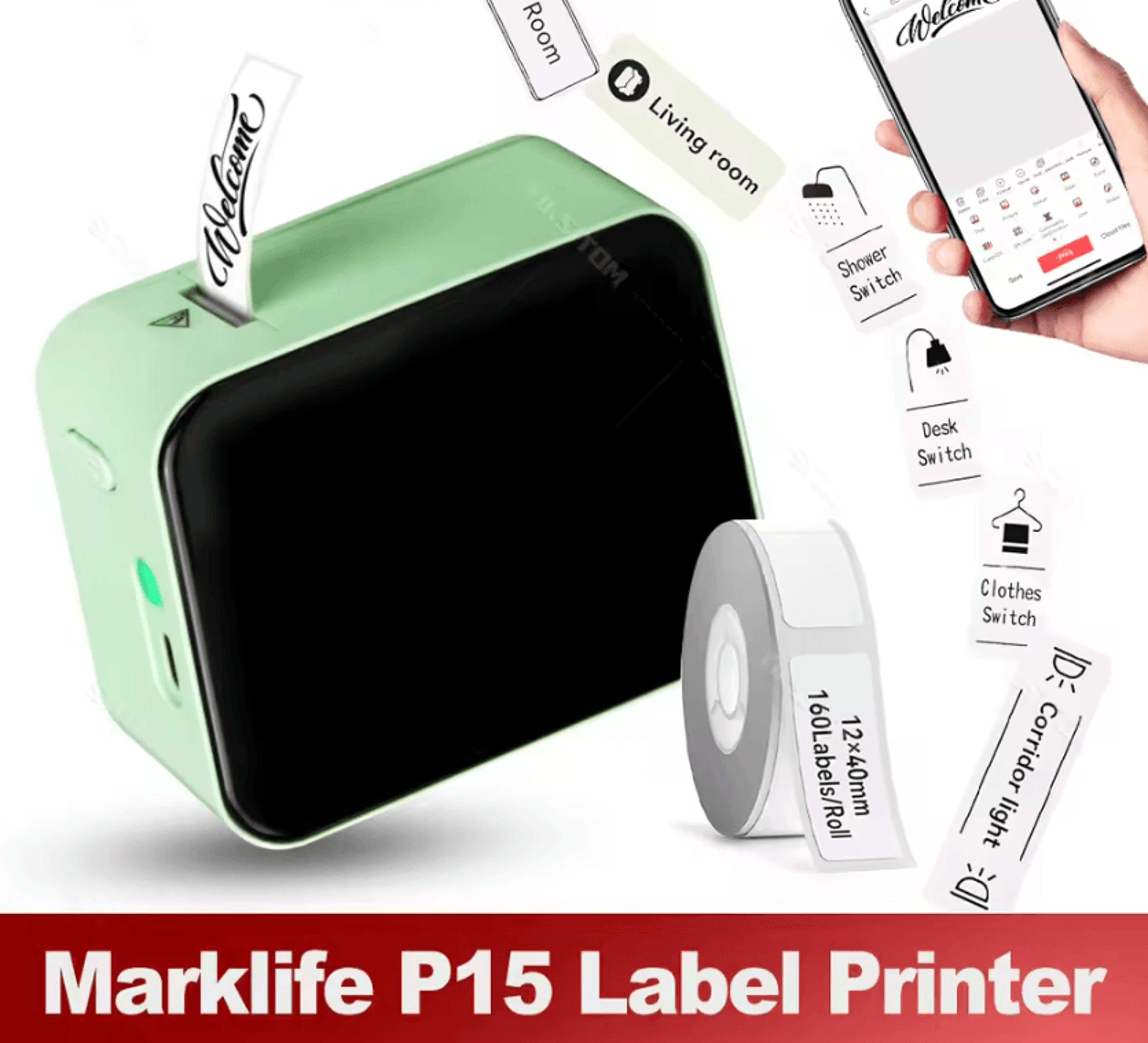 p15 mini bluetooth label printer portable inkless sticker maker for diy name labels and price tags