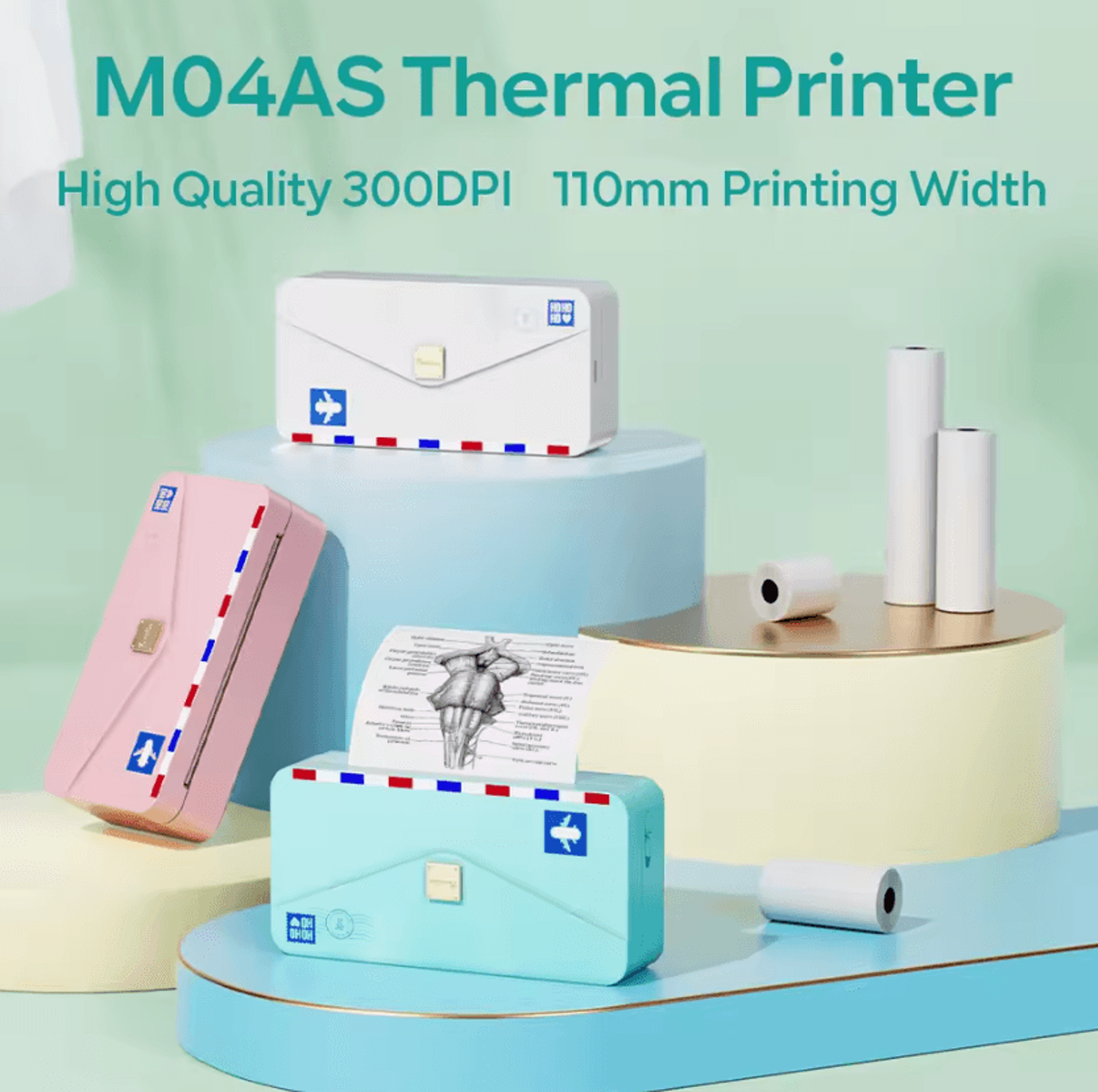 phomemo m04as 300dpi mini bluetooth thermal photo printer portable wireless label maker for 110mm paper