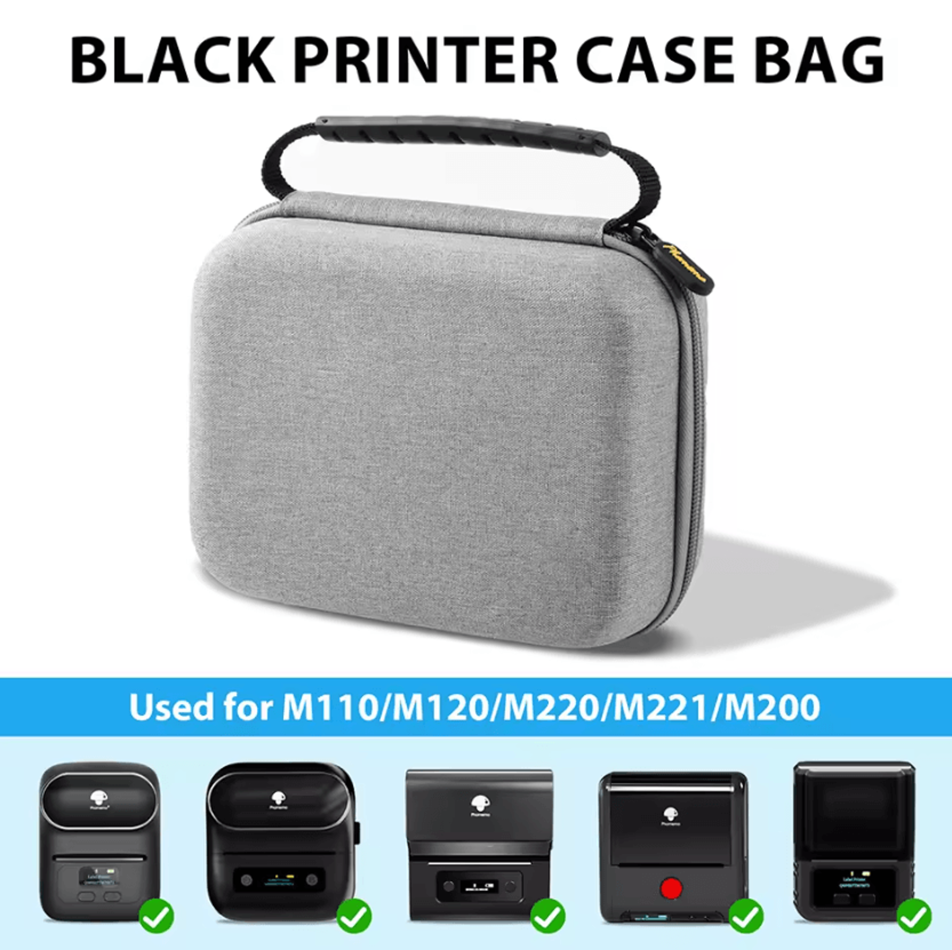 portable label printer storage case with mesh pocket for phomemo m220 m110 m221 m120 m200 and niimbot b1 b21