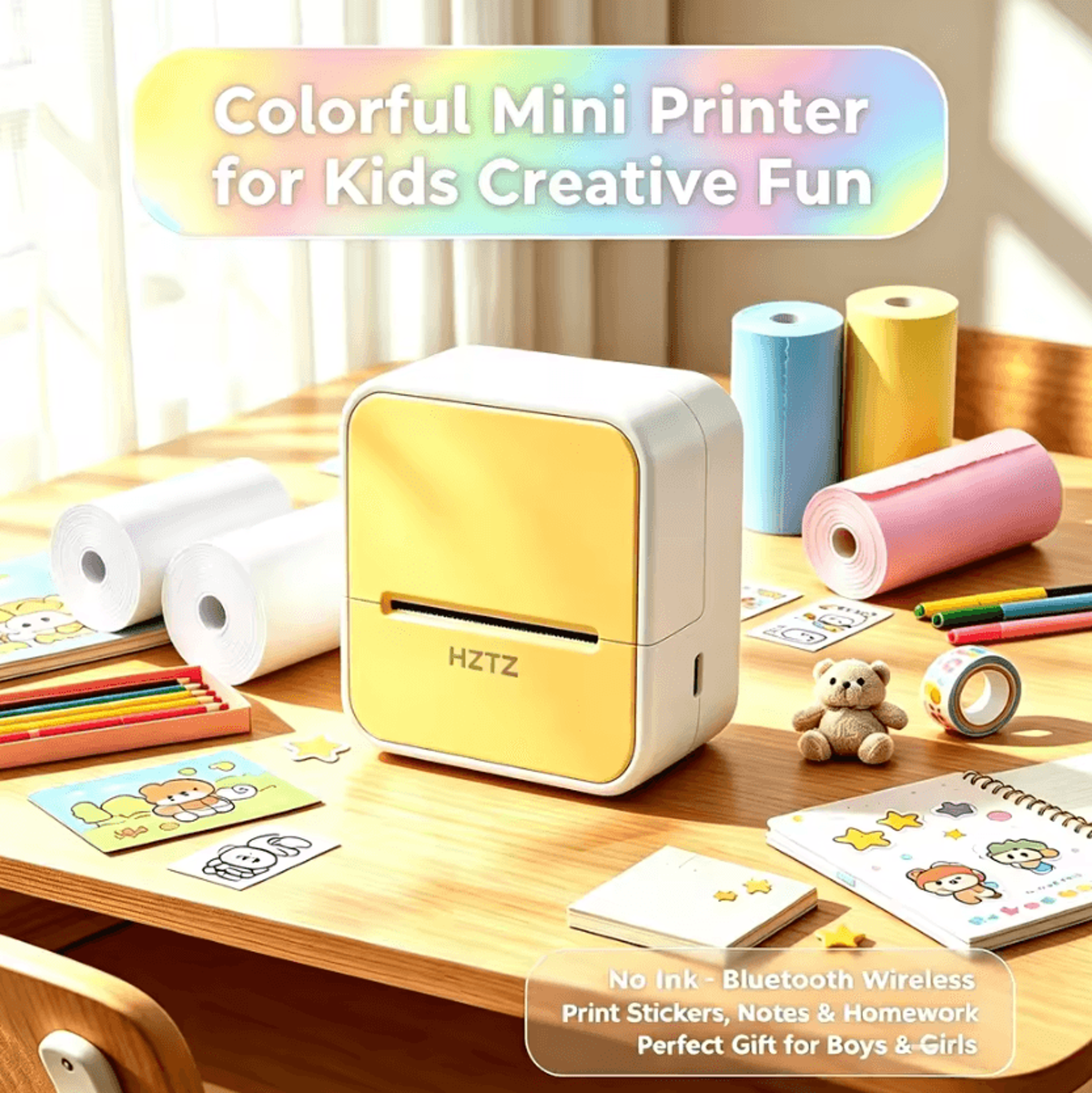 mini wireless thermal photo printer portable inkless pocket printer with 12 paper rolls and usb interface