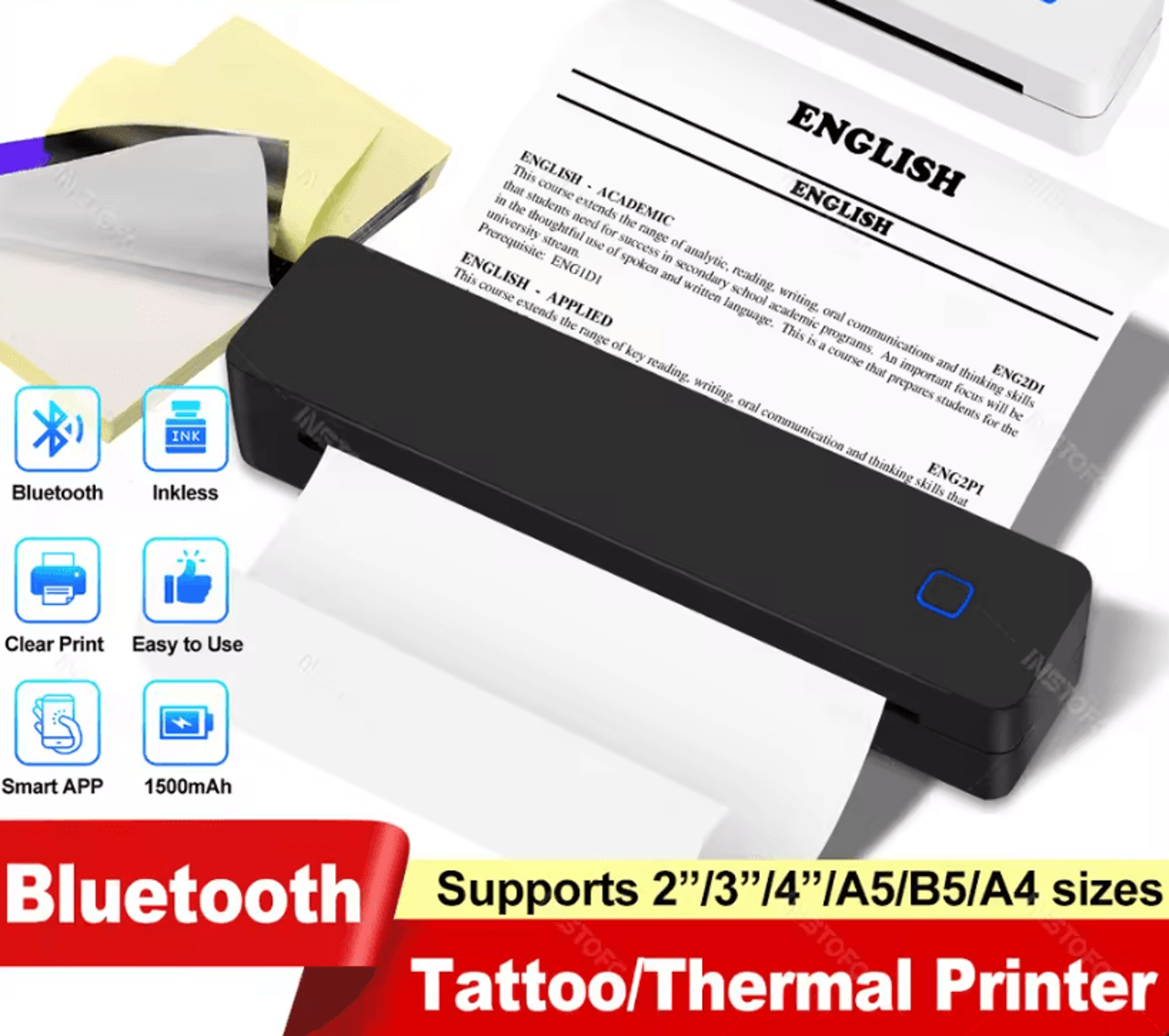 portable a4 bluetooth thermal printer 1500mah rechargeable inkless wireless document printer for home office and travel