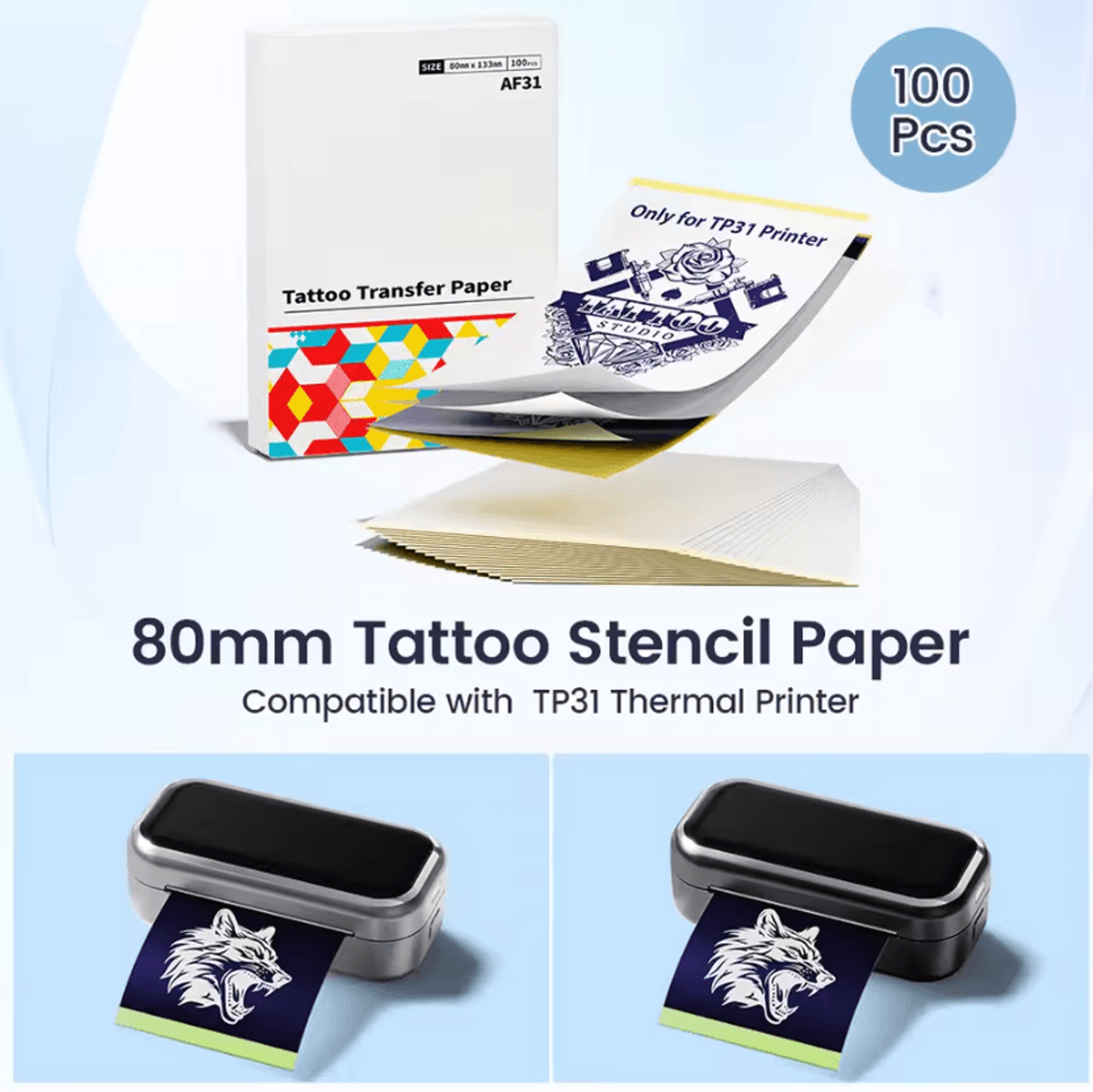 tp31 tattoo stencil transfer paper 80x133mm 100 sheets thermal printer paper for tattoo artists and diy designs