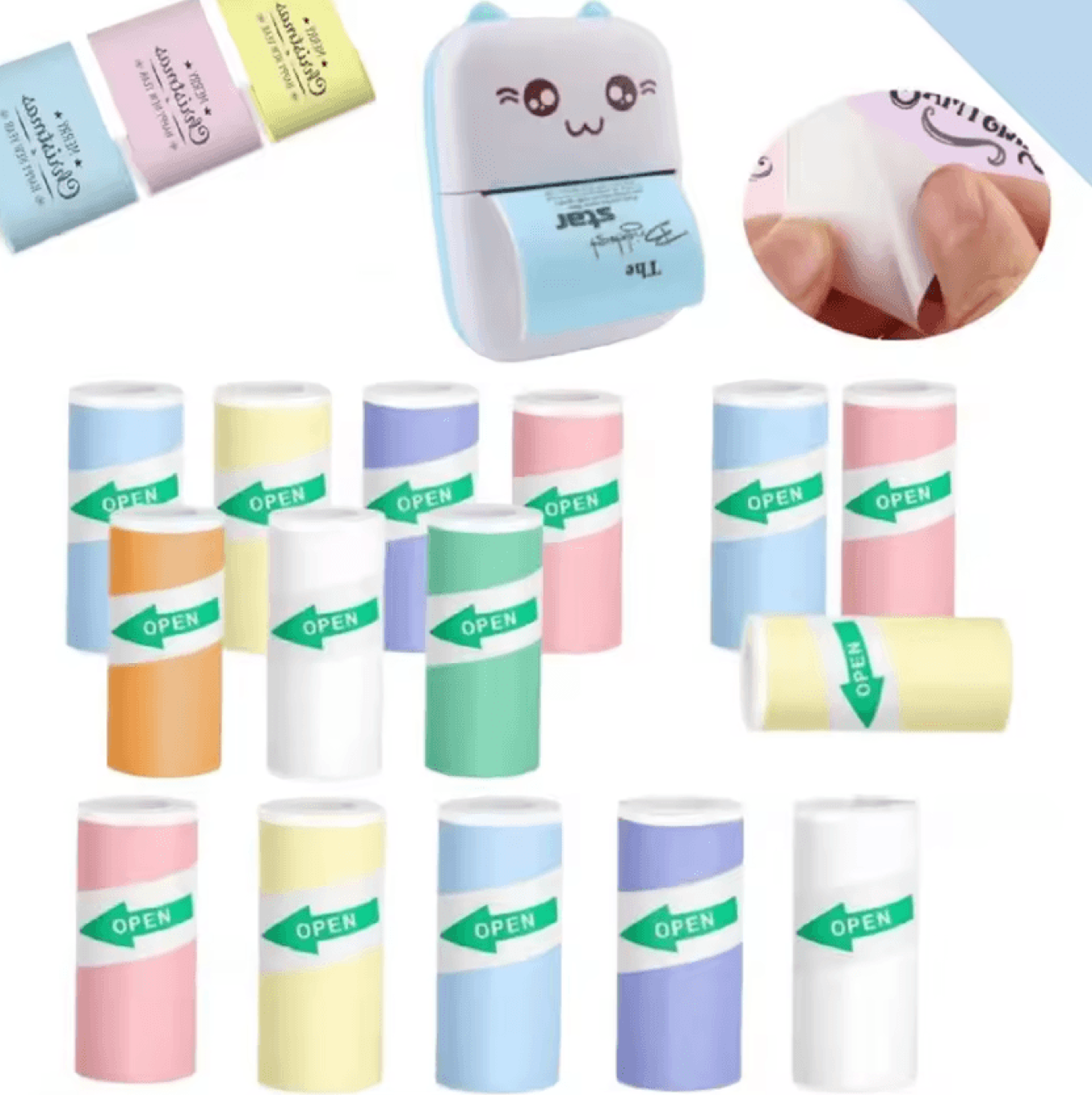 57x25mm mini thermal sticker paper self-adhesive color paper roll for pocket photo printers and diy labels