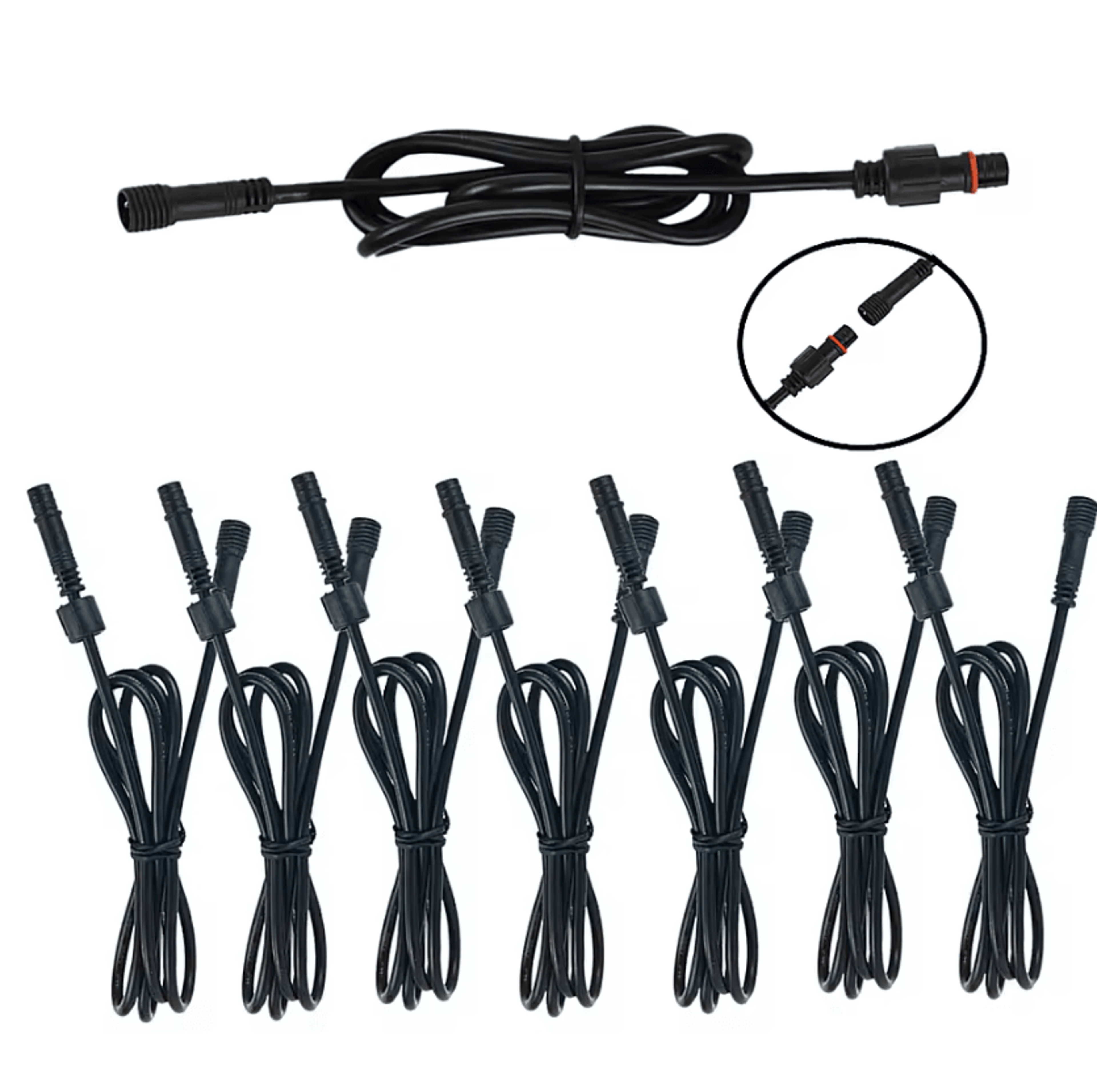 6pcs waterproof led extension cables 1m ip67 2-pin male to female connectors for outdoor landscape lighting