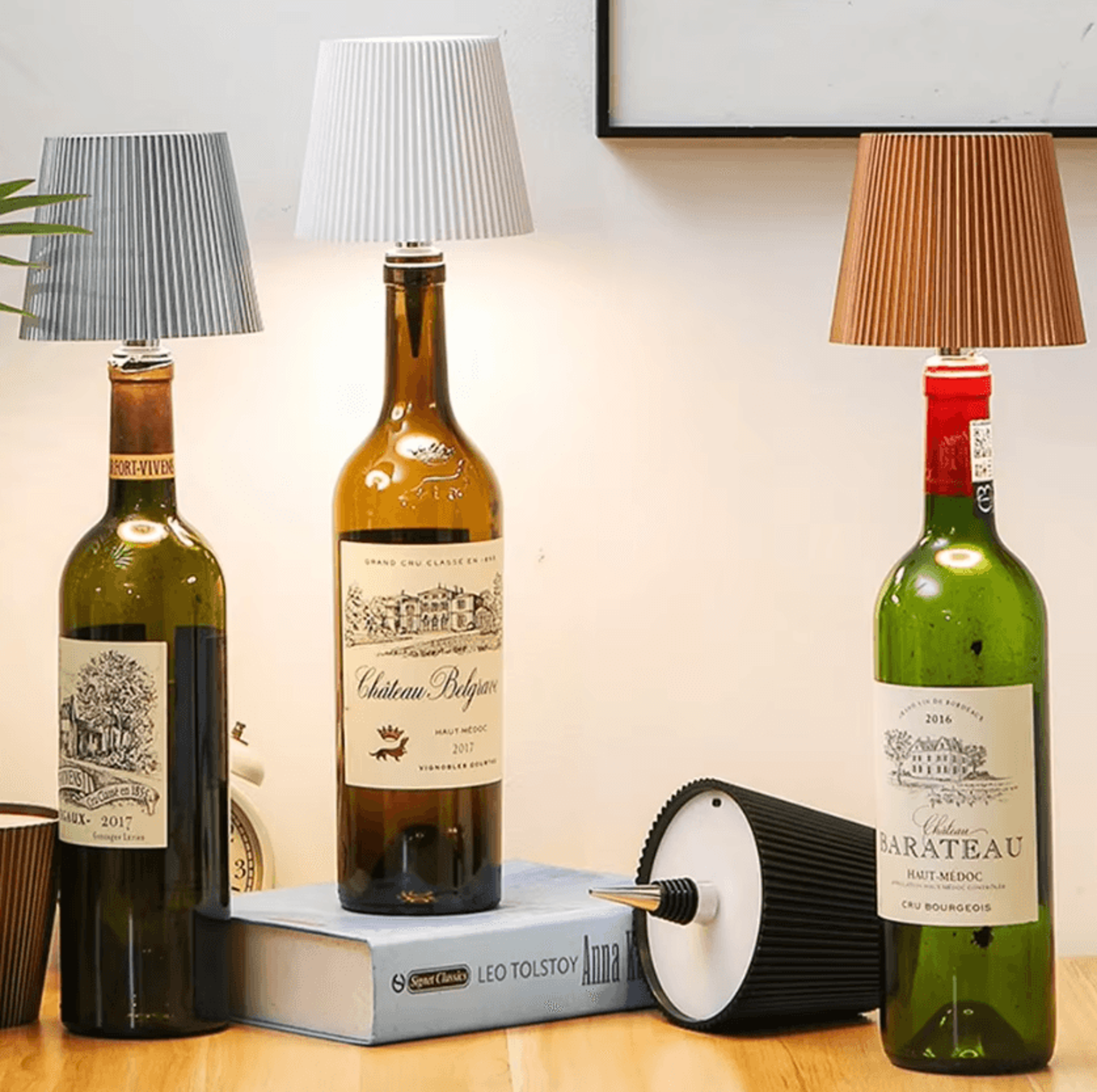 wireless led bottle table lamp with touch control 3 light colors and stepless dimming for bar bedroom and desk decor