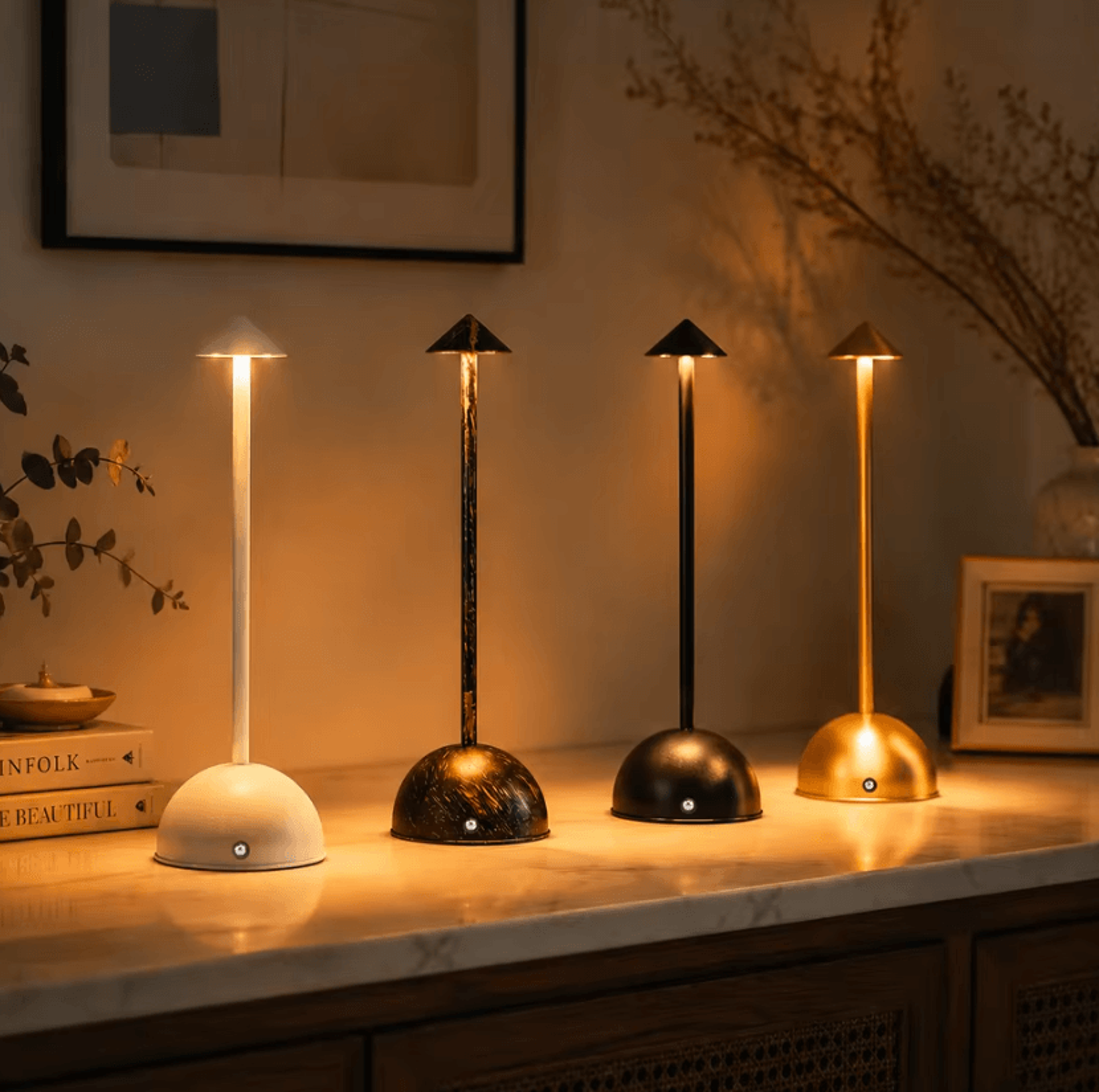 portable rechargeable led table lamp wireless touch dimmable bedside light for home cafe and bar decor