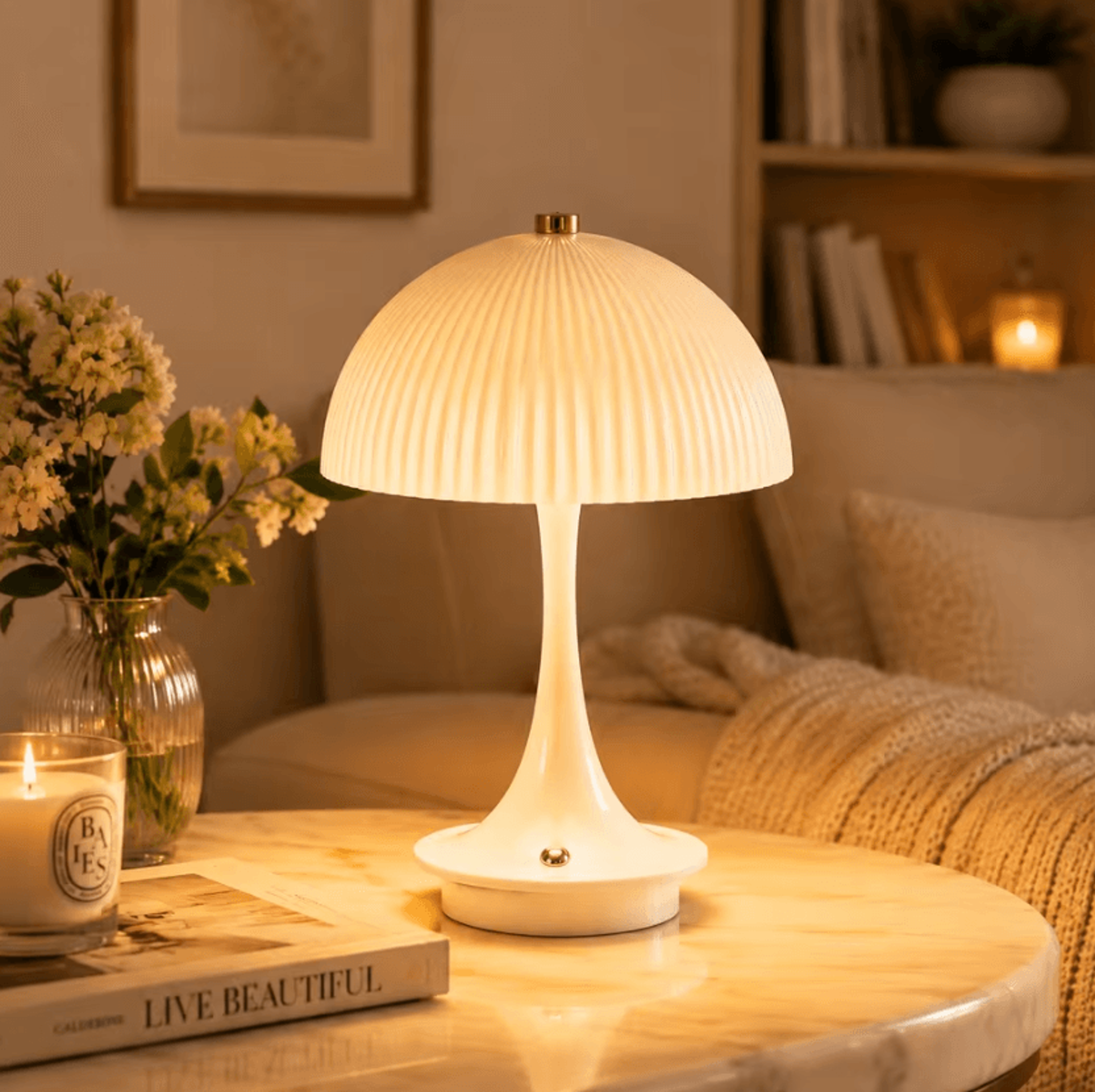 modern led mushroom table lamp rechargeable touch dimmable bedside light with 3 colors for bedroom and home decor