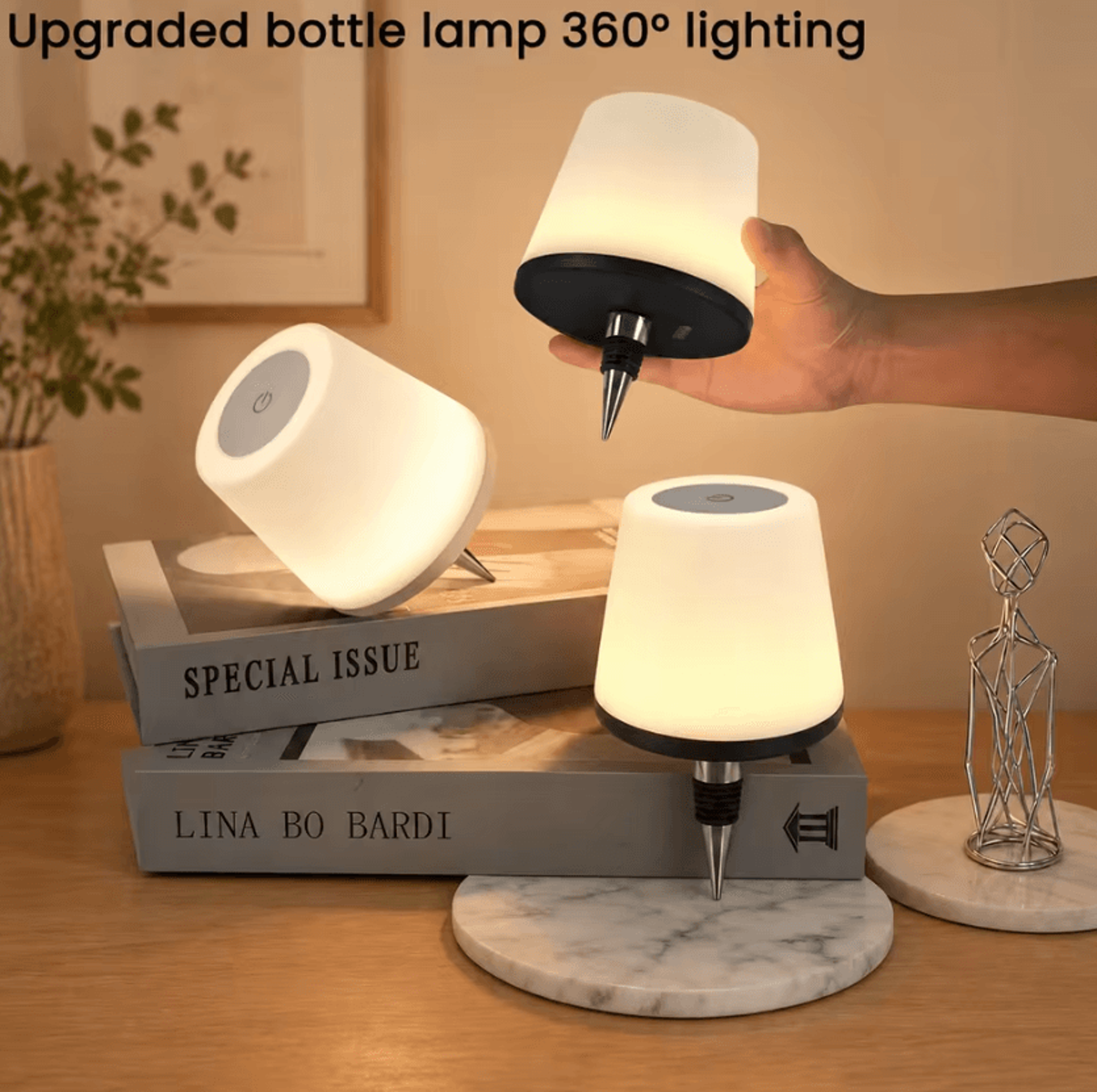 usb-c rechargeable led wine bottle lamp touch sensor 3-color dimmable table light for parties and home decor