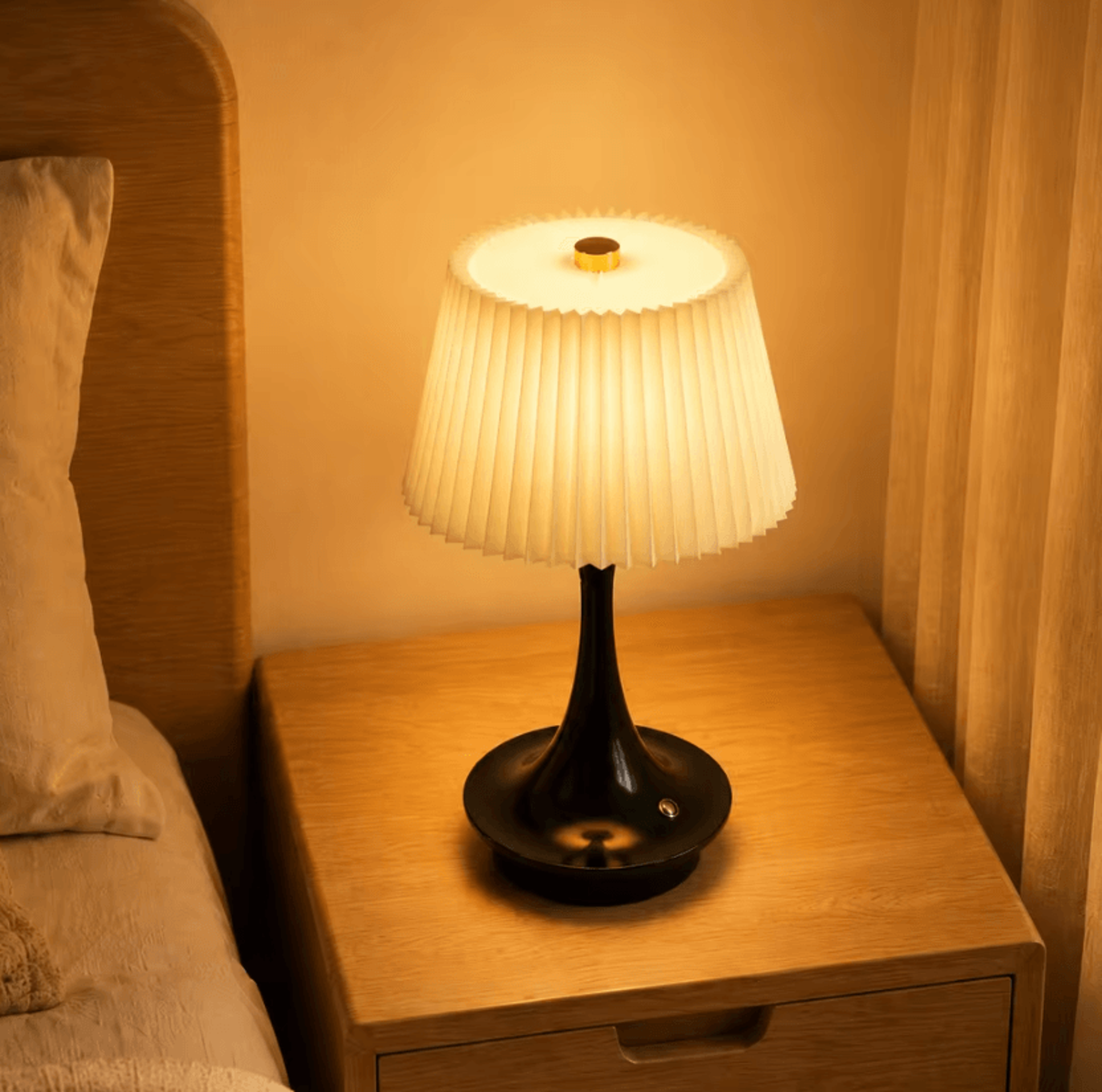 modern pleated fabric led table lamp rechargeable touch control 3-color bedside light for cafe and home decor