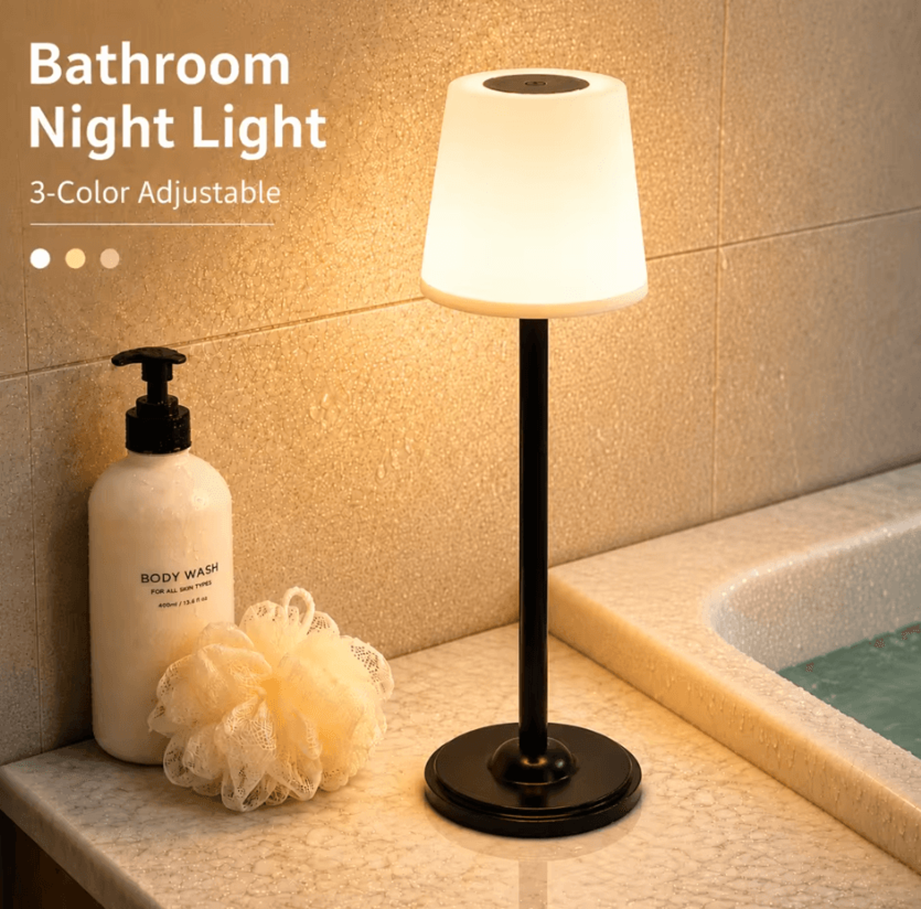 rechargeable led touch table lamp 1800mah 3-color ambient light for bedroom restaurant and home decor
