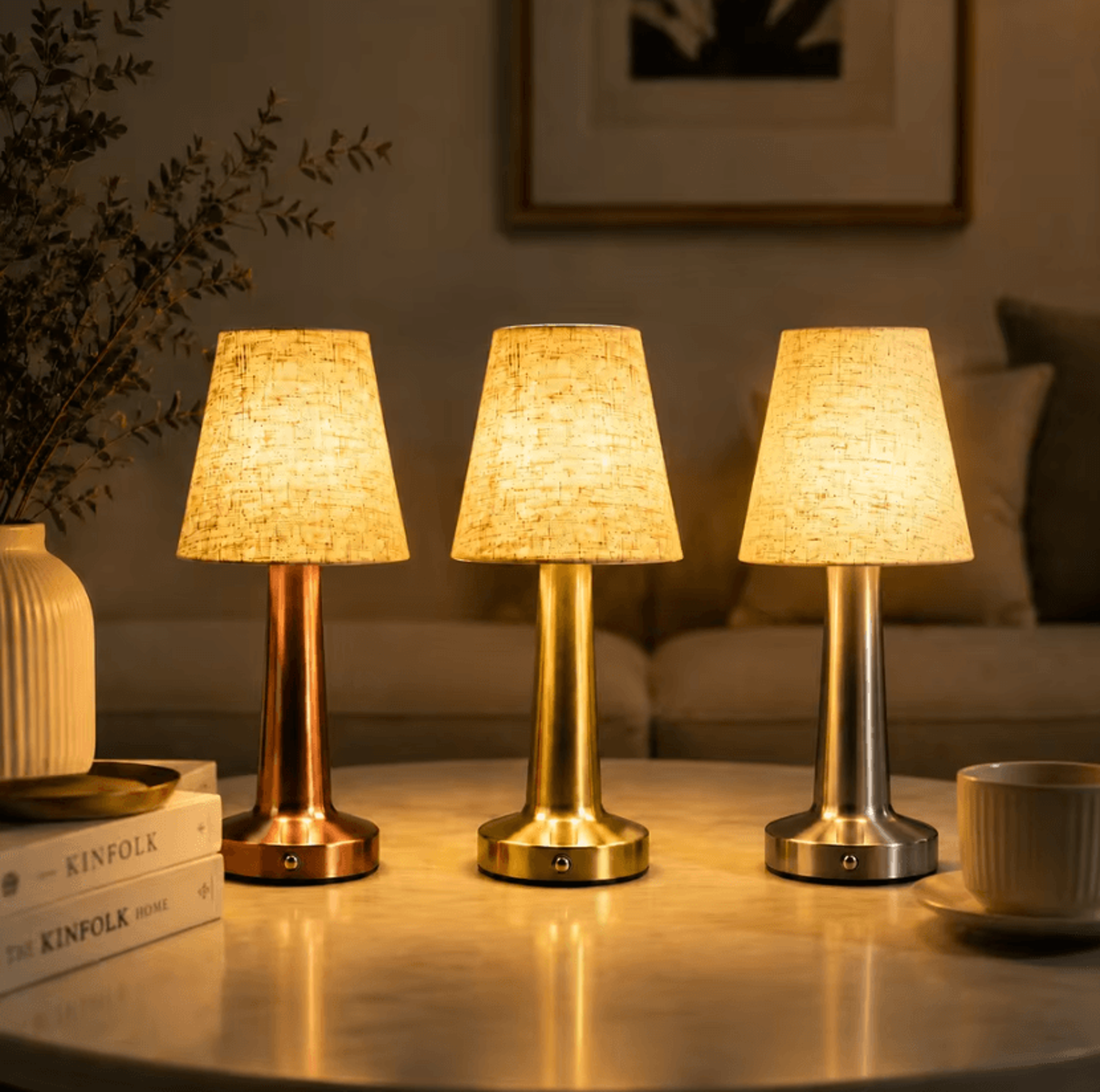 rechargeable fabric shade led table lamp 1800mah touch control 3-color bedside light for bedroom and home decor