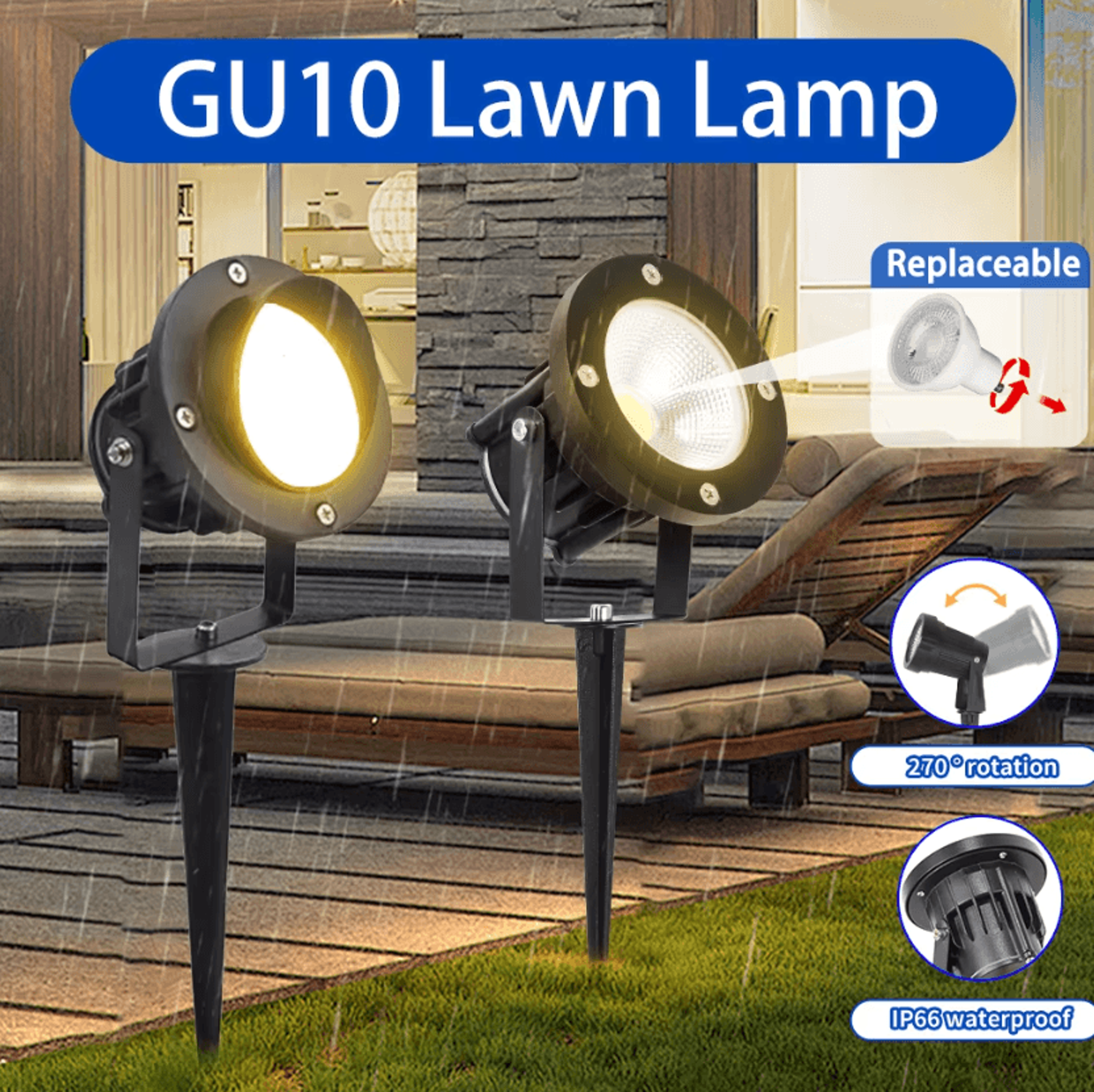 ip65 waterproof outdoor lawn spotlight gu10 replaceable bulb garden landscape light for villa yard and pathways