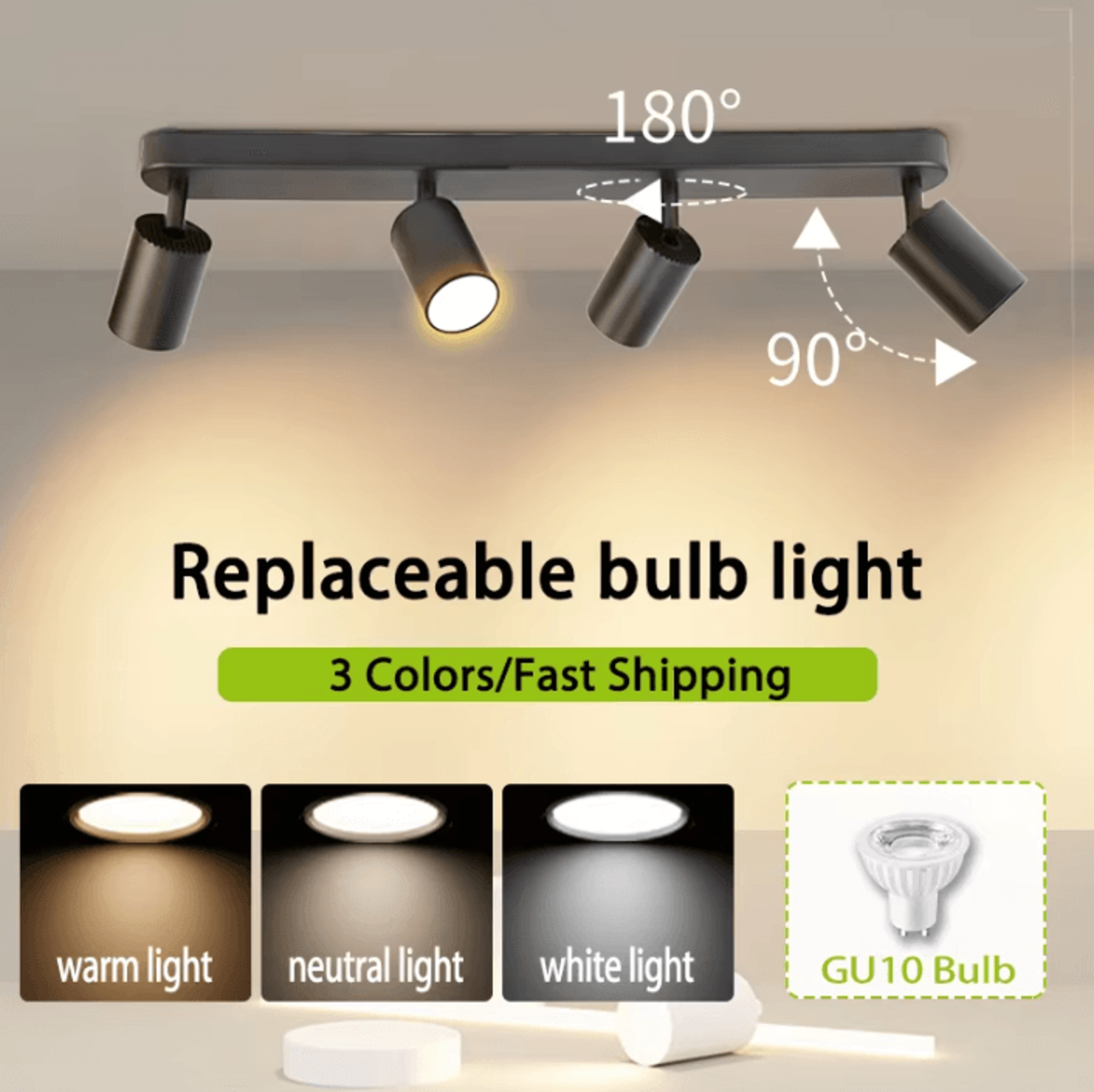 gu10 cob led track spotlight 110v 220v 3-color ceiling light for kitchen living room and commercial lighting