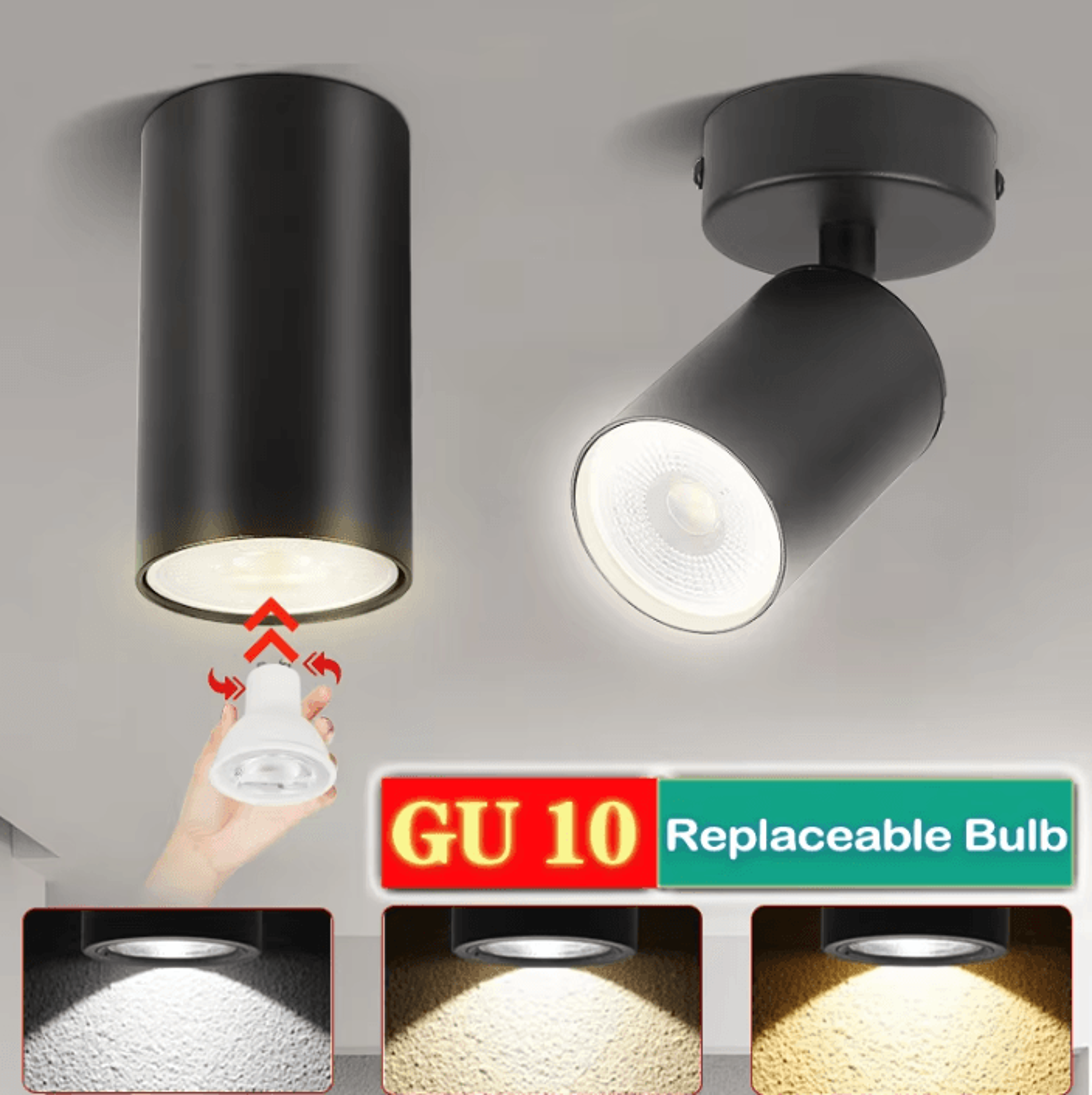 gu10 aluminum led ceiling downlight ac85-265v replaceable bulb spotlight for bedroom porch and living room