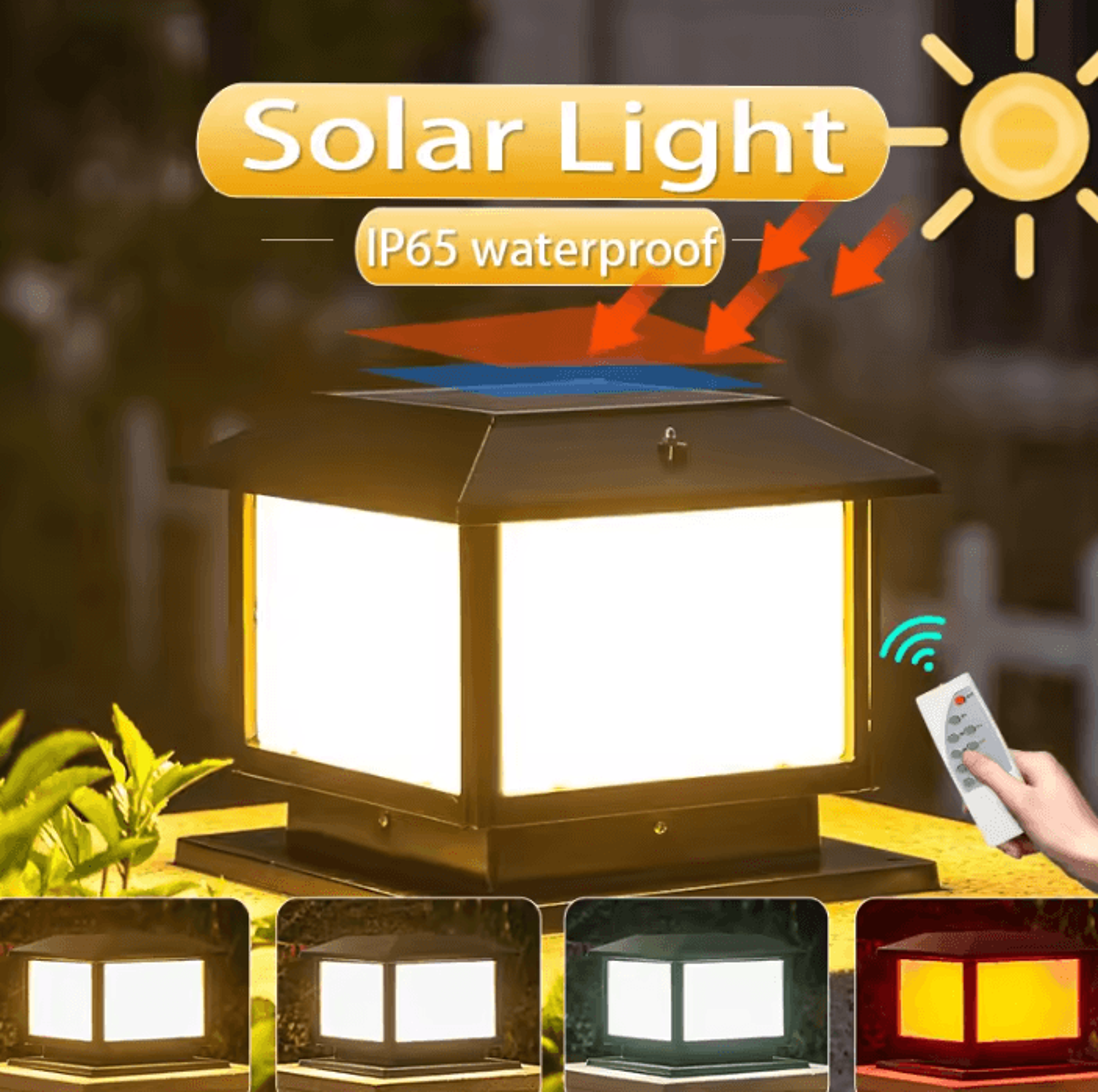 outdoor solar led pillar light ip65 waterproof remote control garden fence lamp with timer for pathway and yard decor