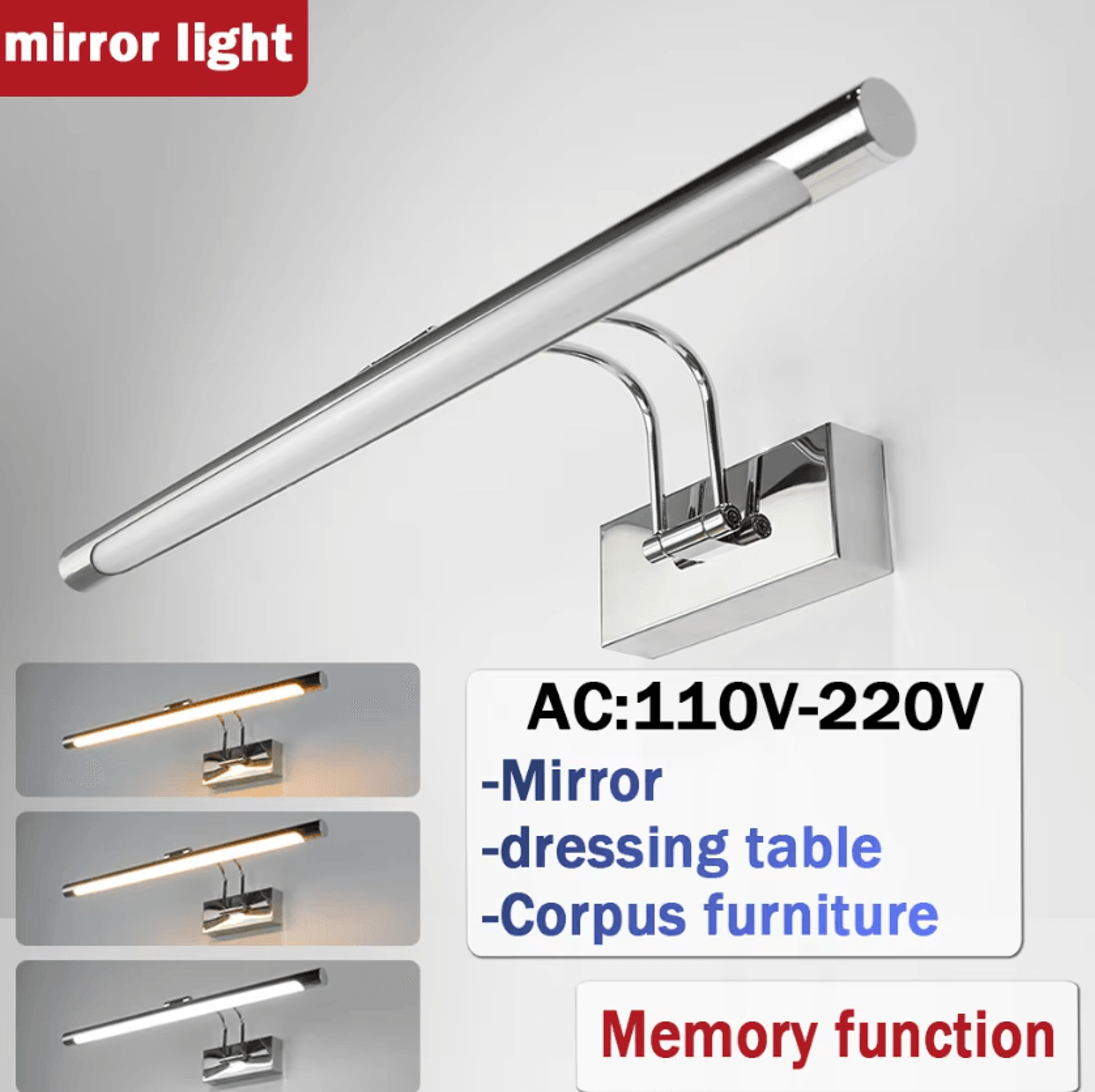 modern led vanity mirror wall light 3-color 110-220v dressing table lamp for makeup and bathroom lighting