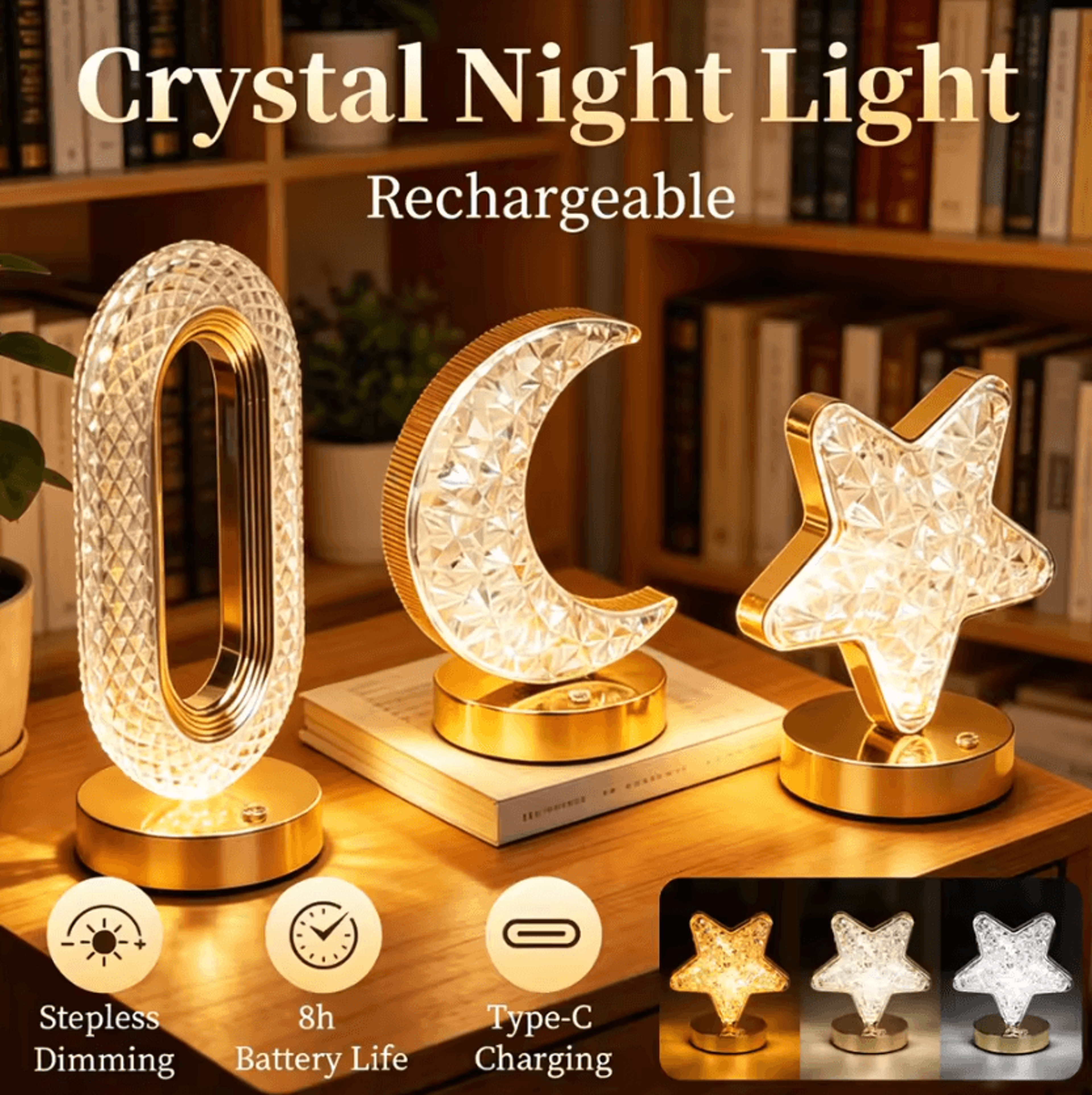 usb rechargeable led night light 3-color stepless dimmable bedside table lamp for bedroom study and kids room