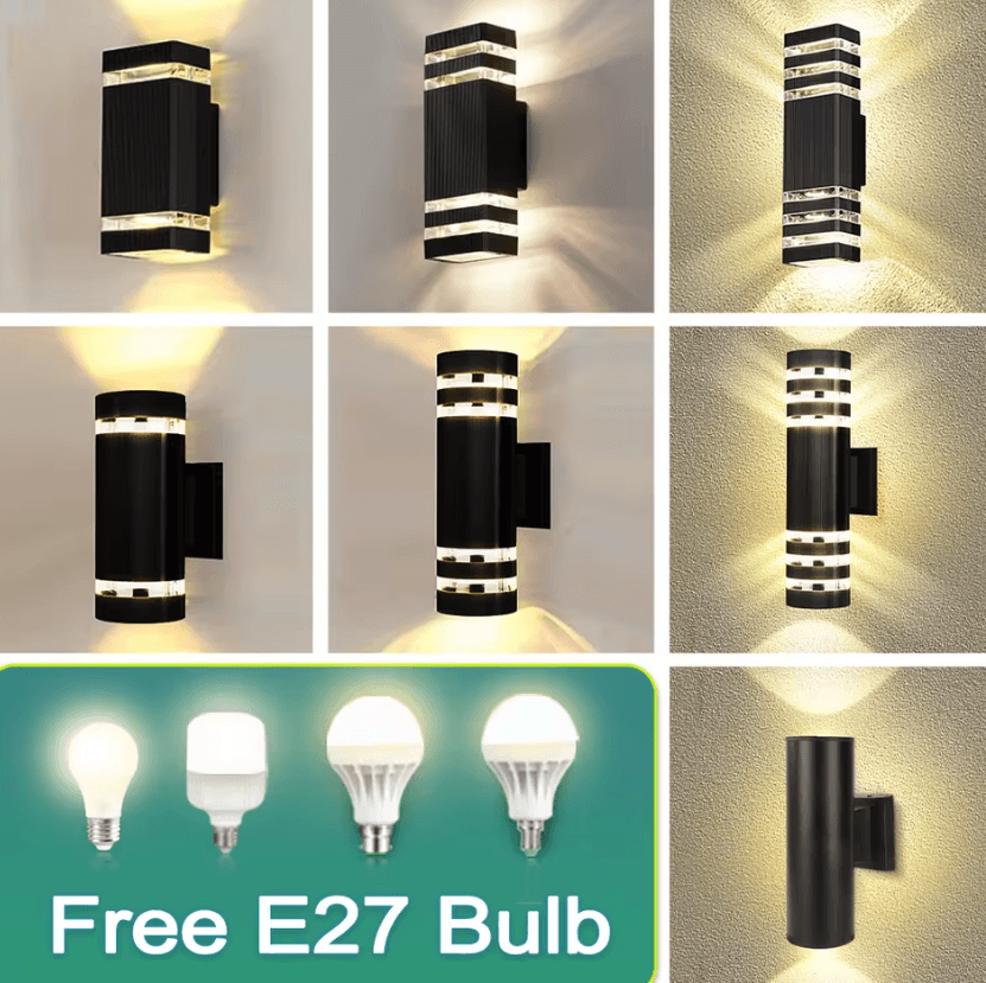 ip65 waterproof e27 led wall light 3-color replaceable bulb lamp for garden gate balcony and home decor