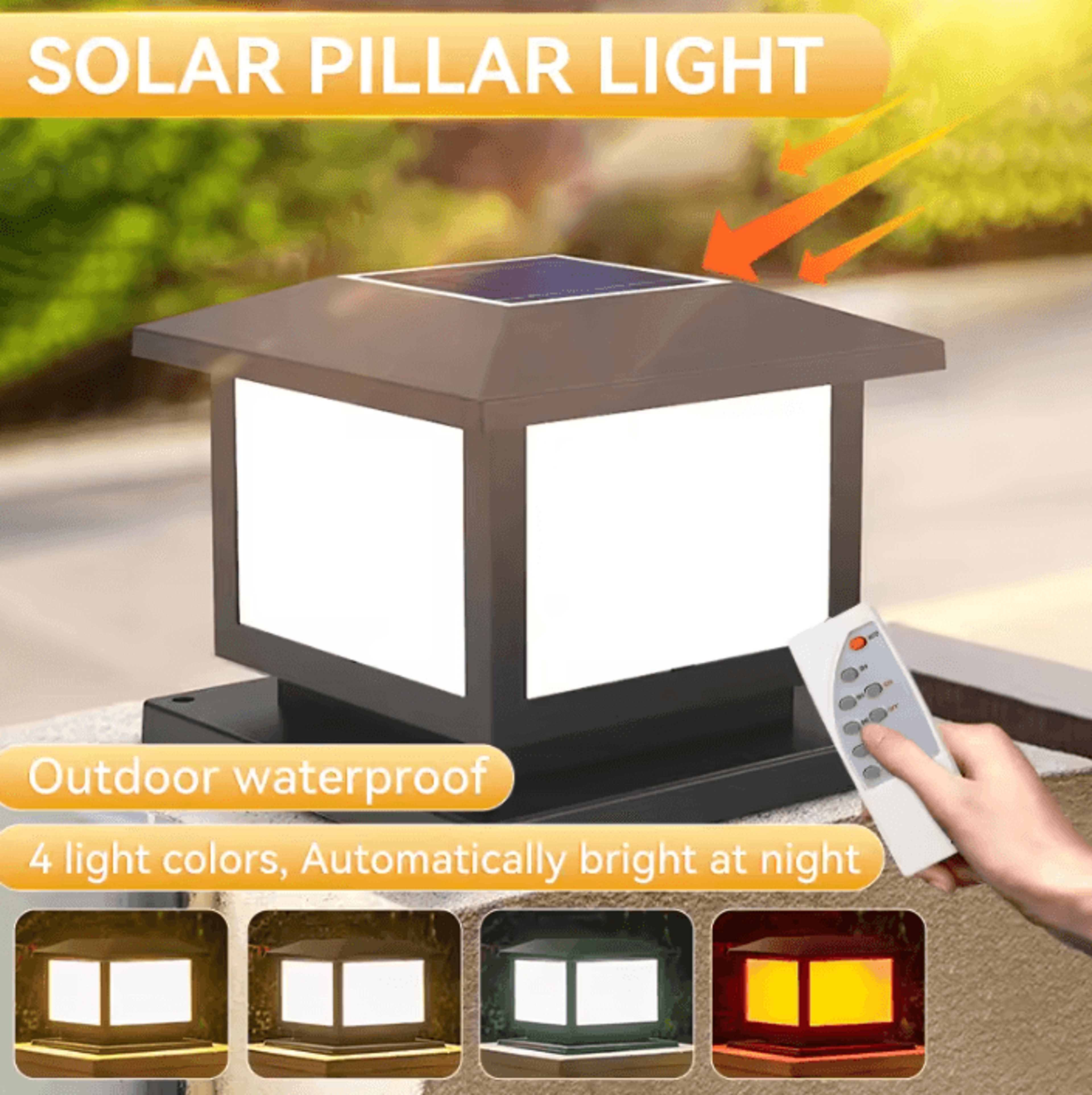 solar led pillar lantern light waterproof outdoor remote control lamp for garden fence and pathway decoration