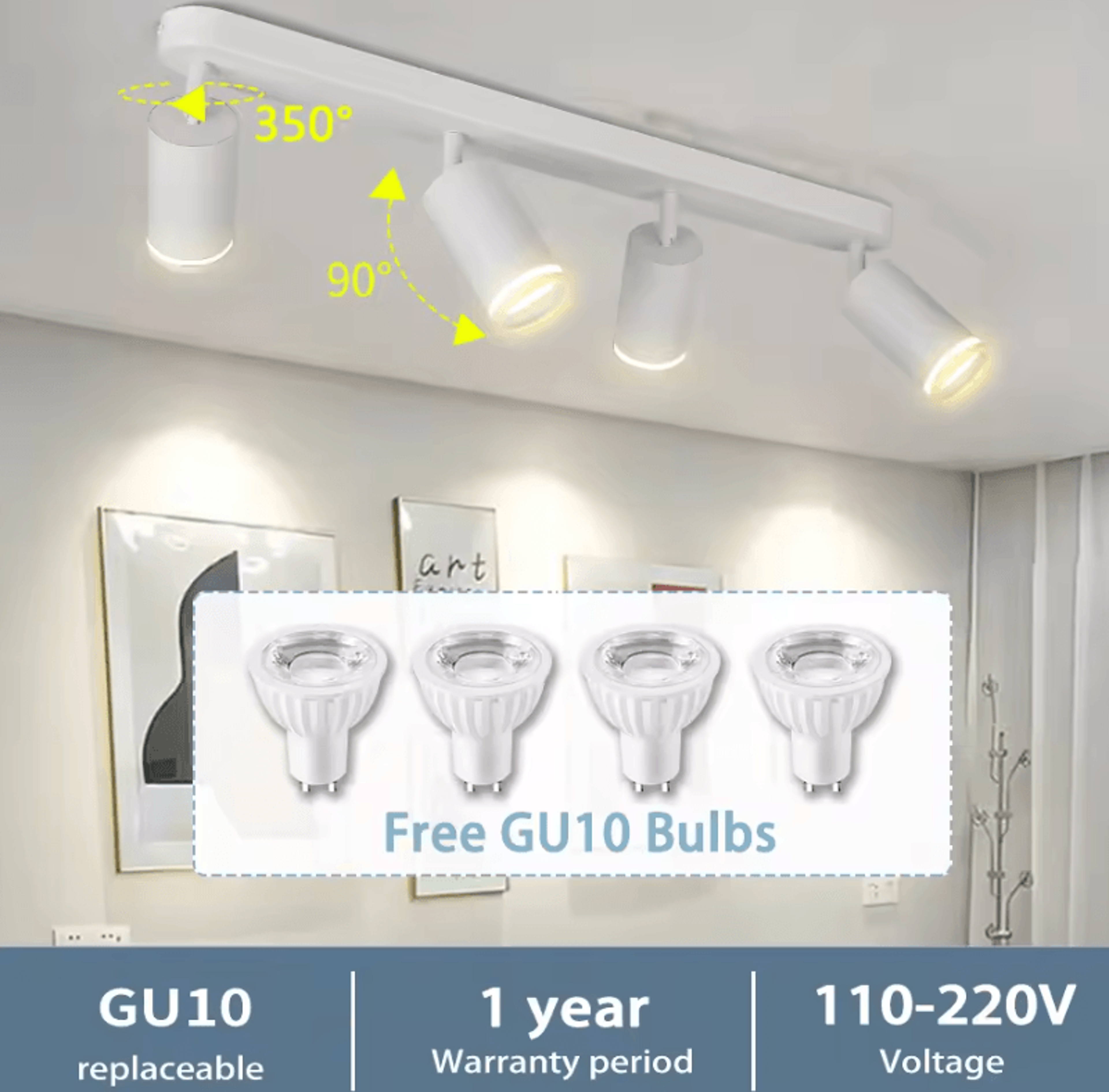 gu10 led ceiling track spotlight 110-220v replaceable bulb rail lamp for kitchen bedroom and home decor