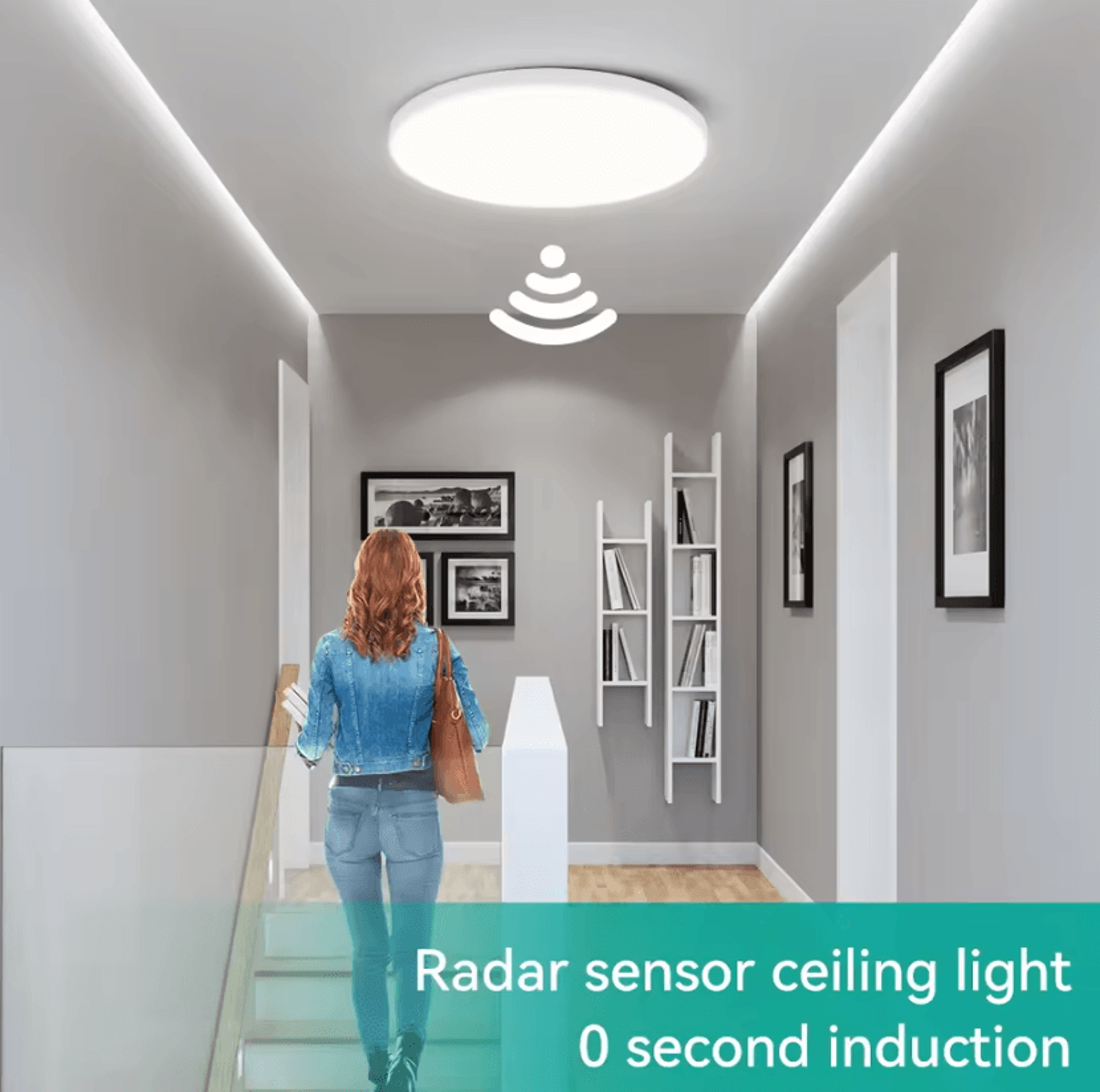 intelligent led radar motion sensor ceiling light automatic panel lamp for hallway stairway and garage