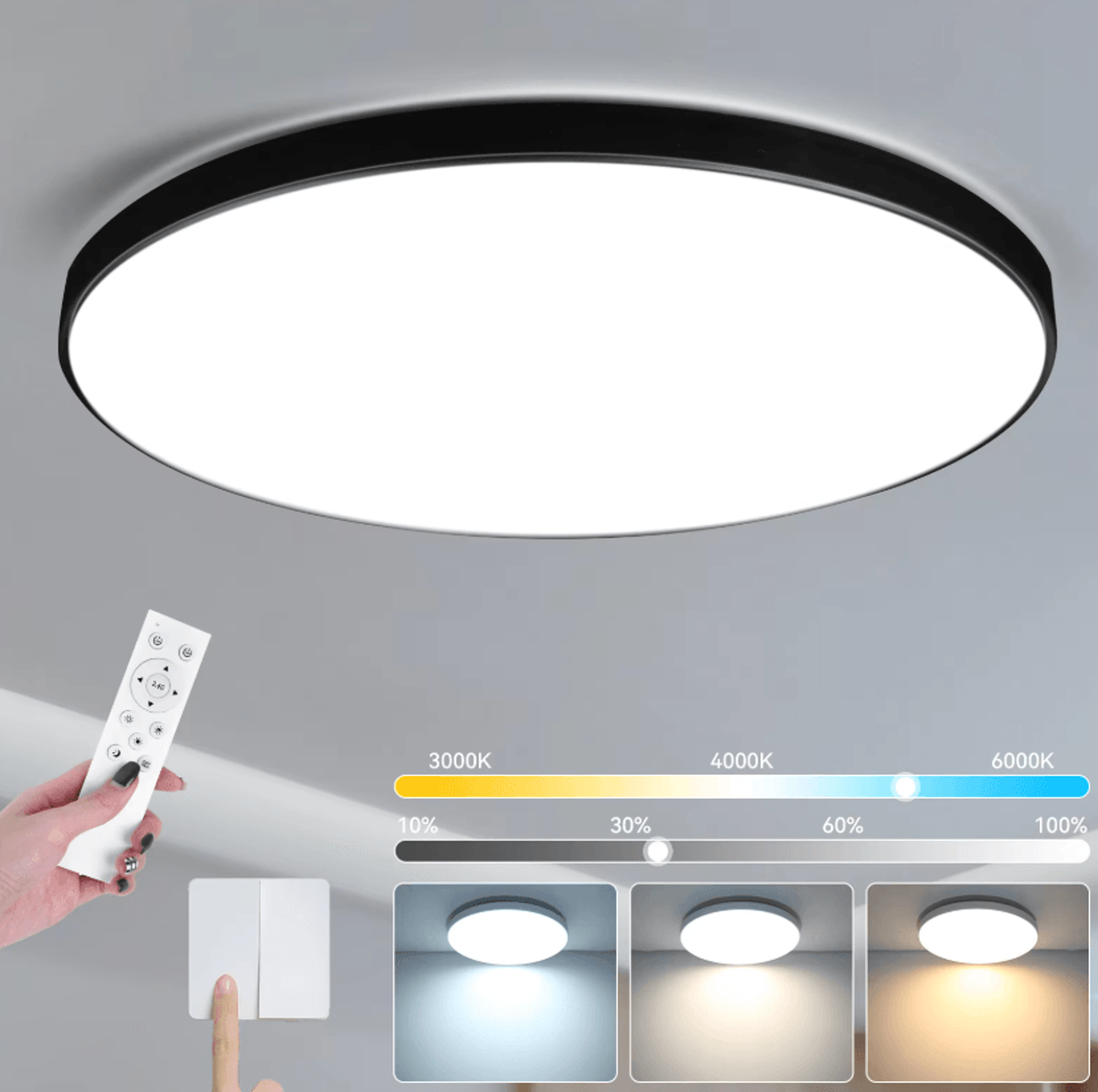 smart 50w led ceiling light 47cm dimmable remote control panel lamp for living room and bedroom