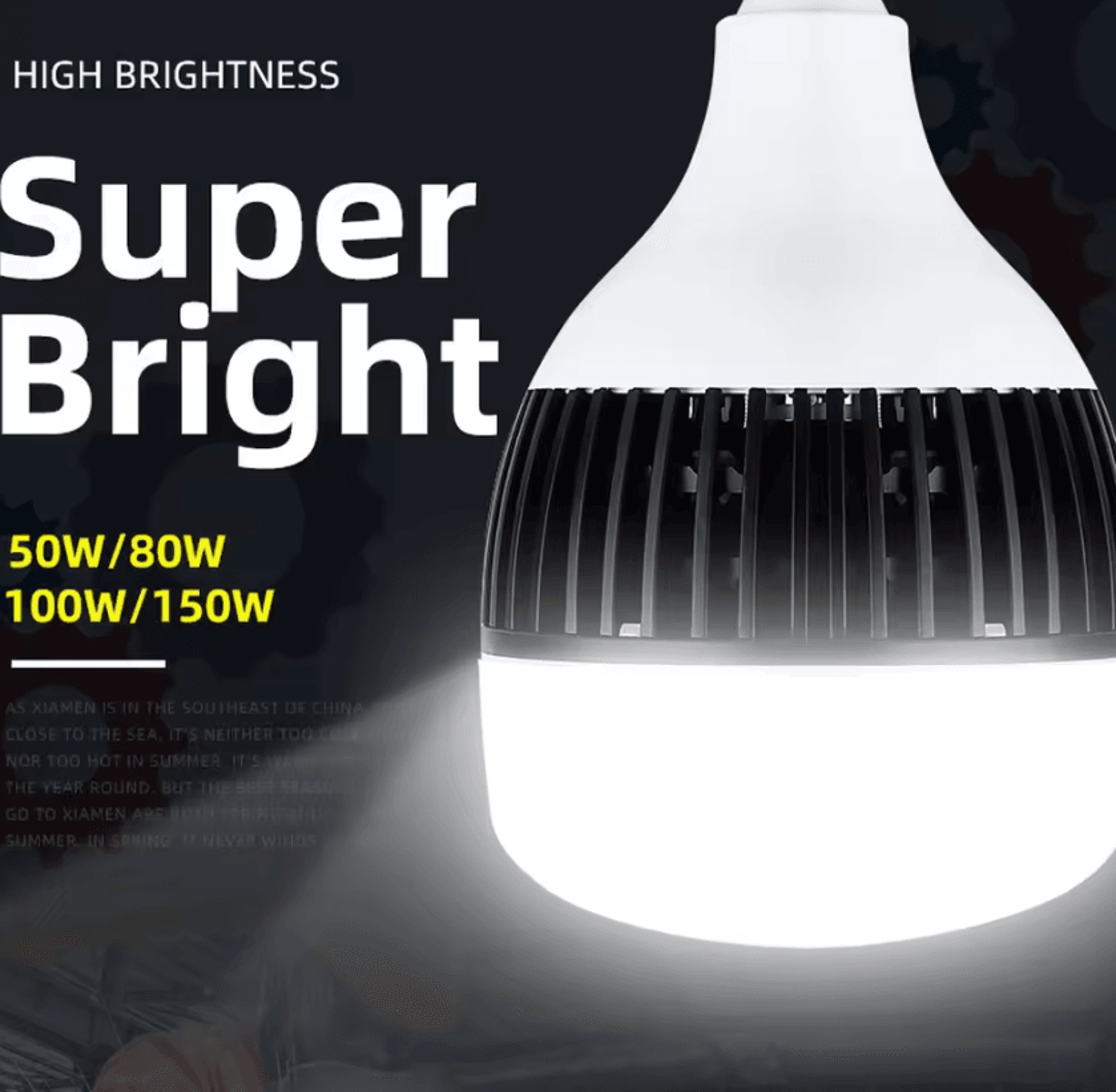 high power e27 led light bulb 50w 80w 100w 150w super bright lamp for garage warehouse and home
