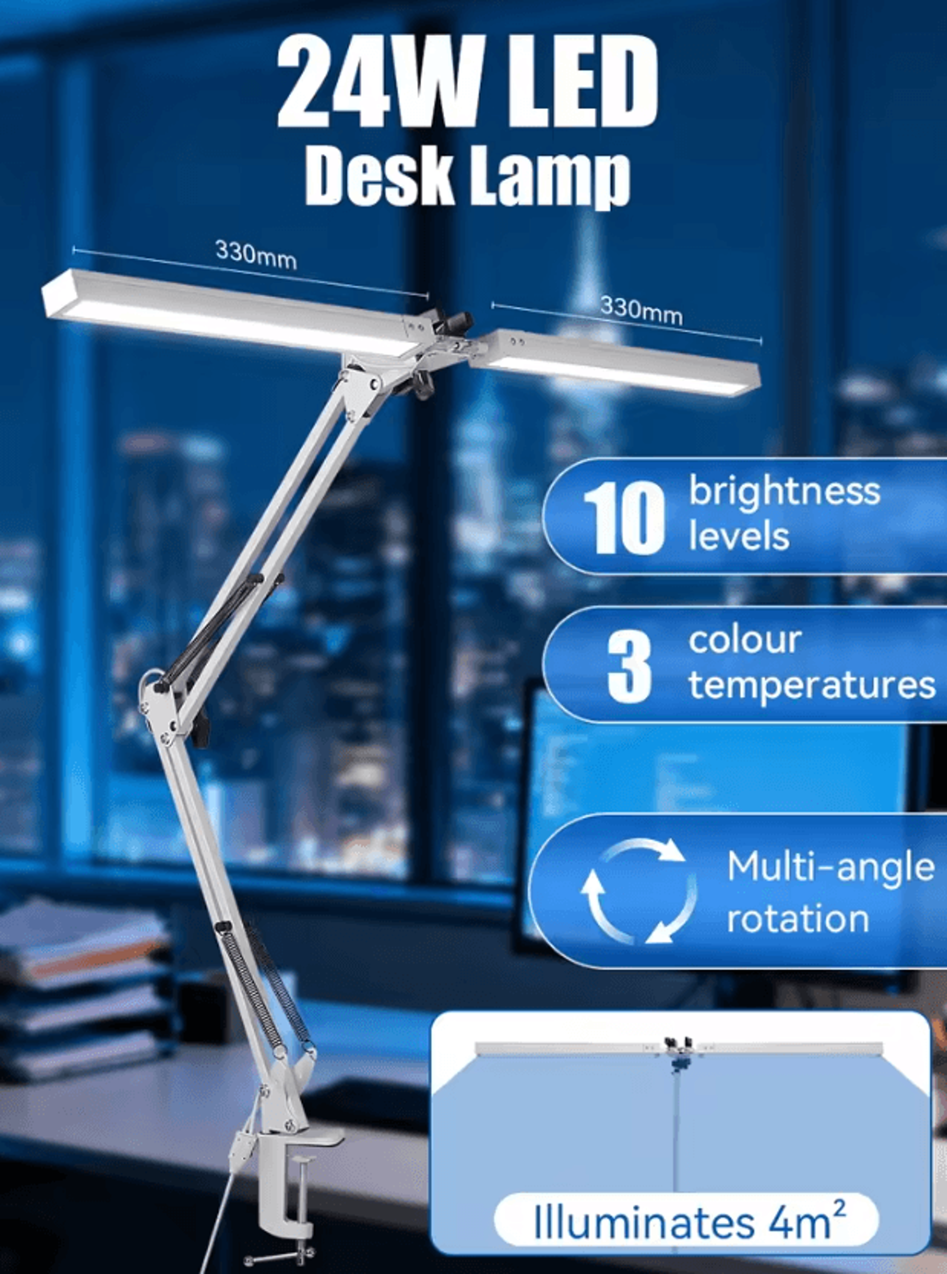 dual head led desk lamp stepless dimmable usb computer monitor light for office study and reading