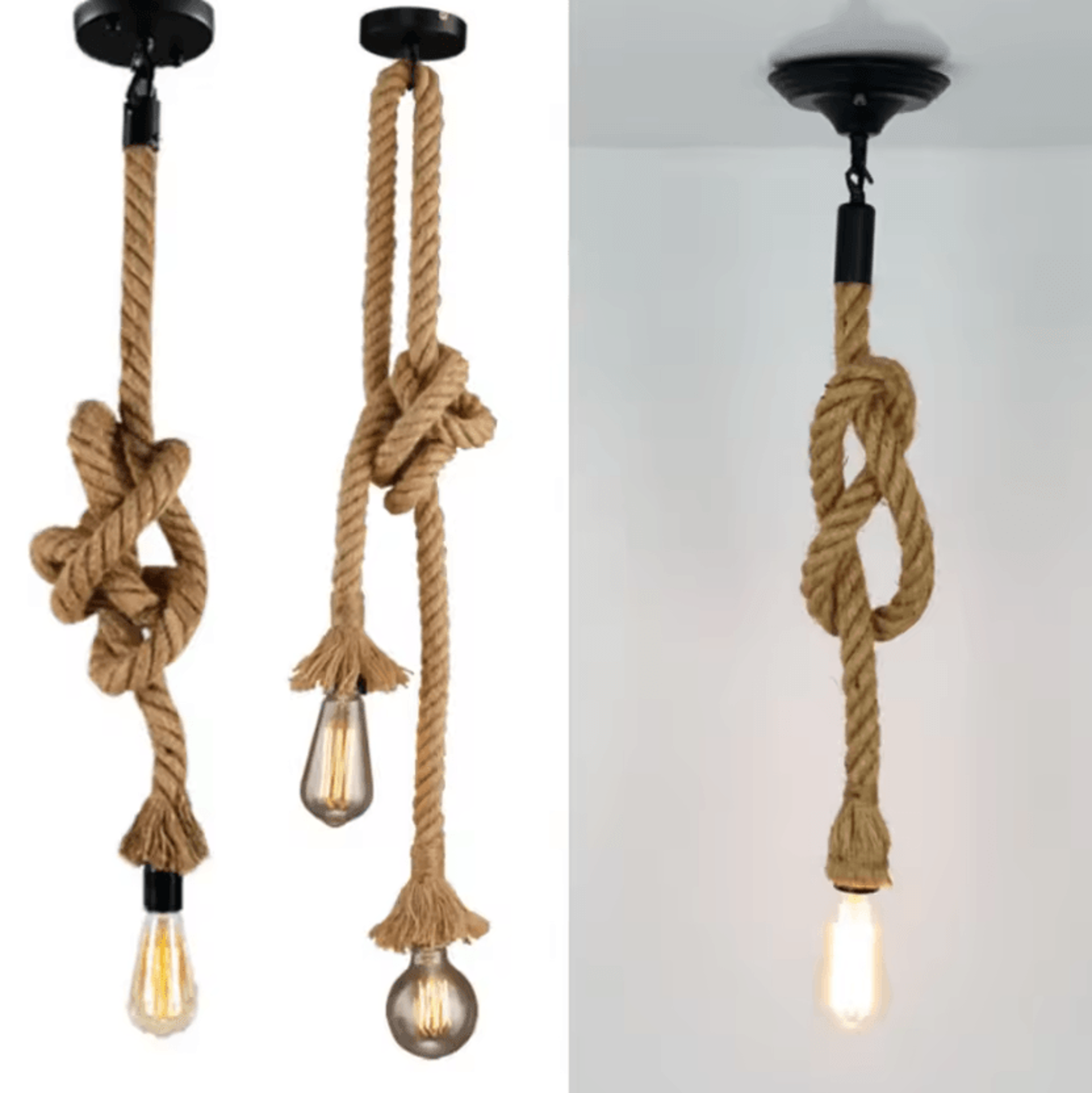 vintage hemp rope pendant light e27 edison industrial hanging chandelier for loft and home decor