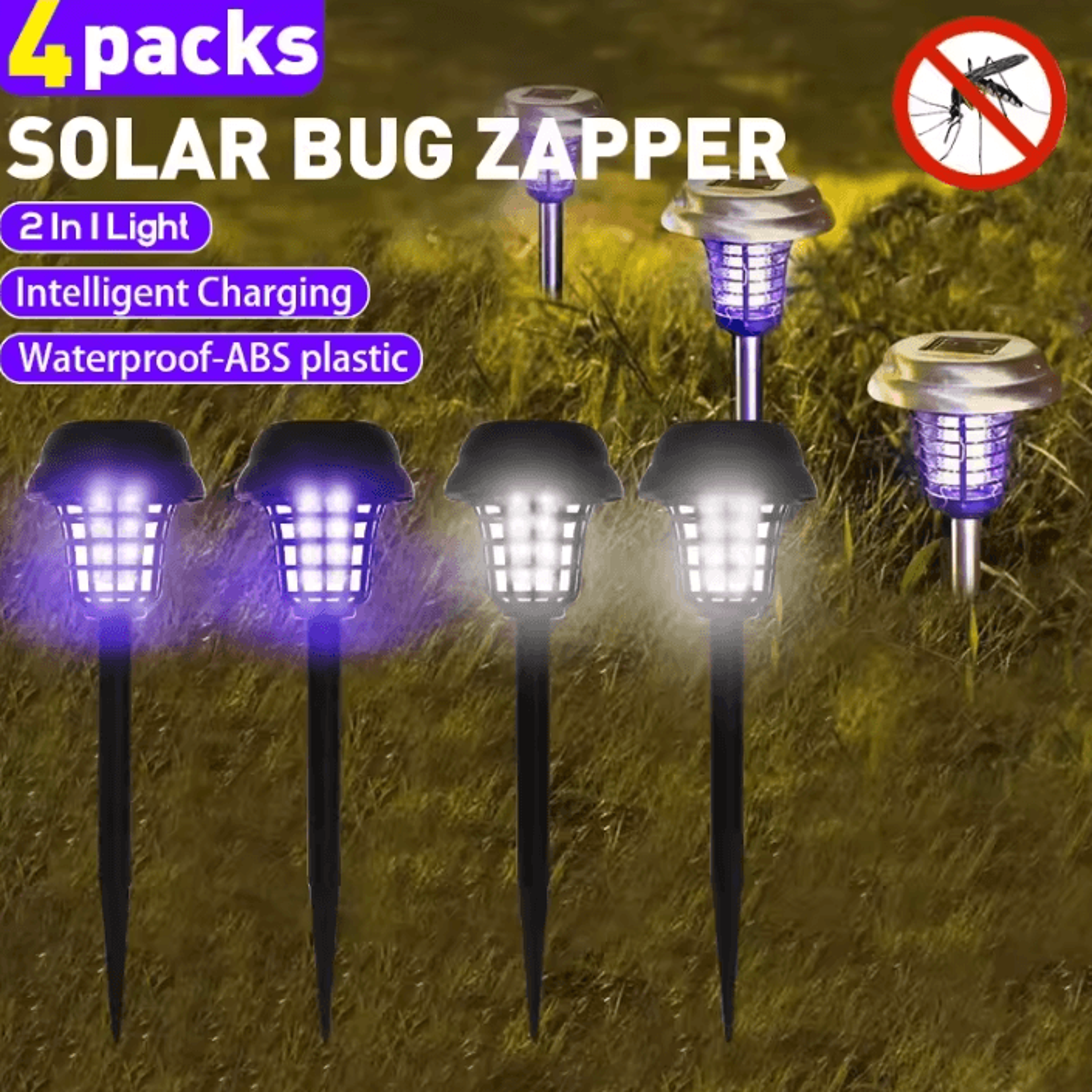 solar outdoor mosquito zapper lamp 2/4pcs waterproof bug killer light for garden and patio