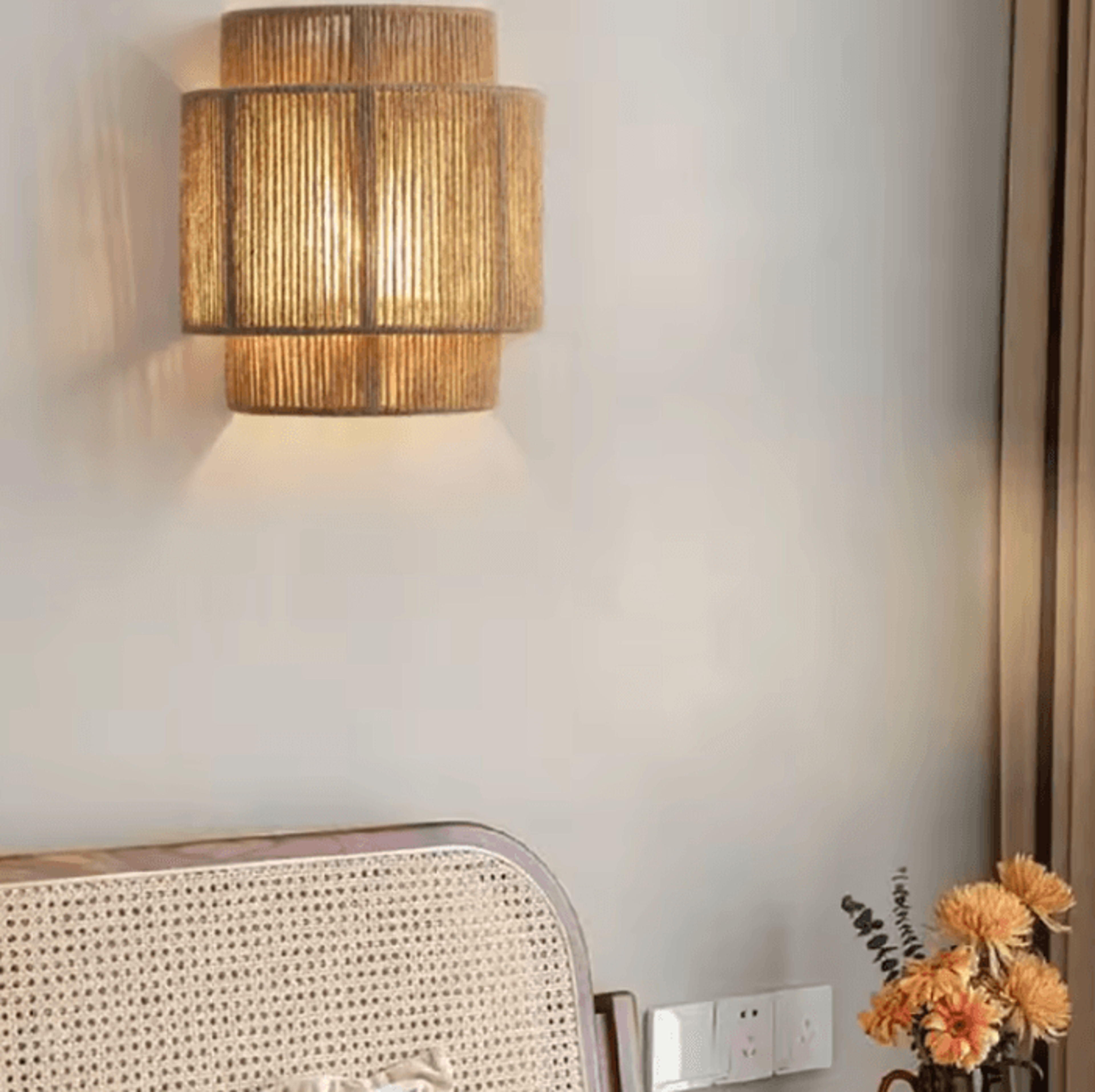 retro rattan woven wall lamp e27 chinese style hemp rope sconce for living room and home decor