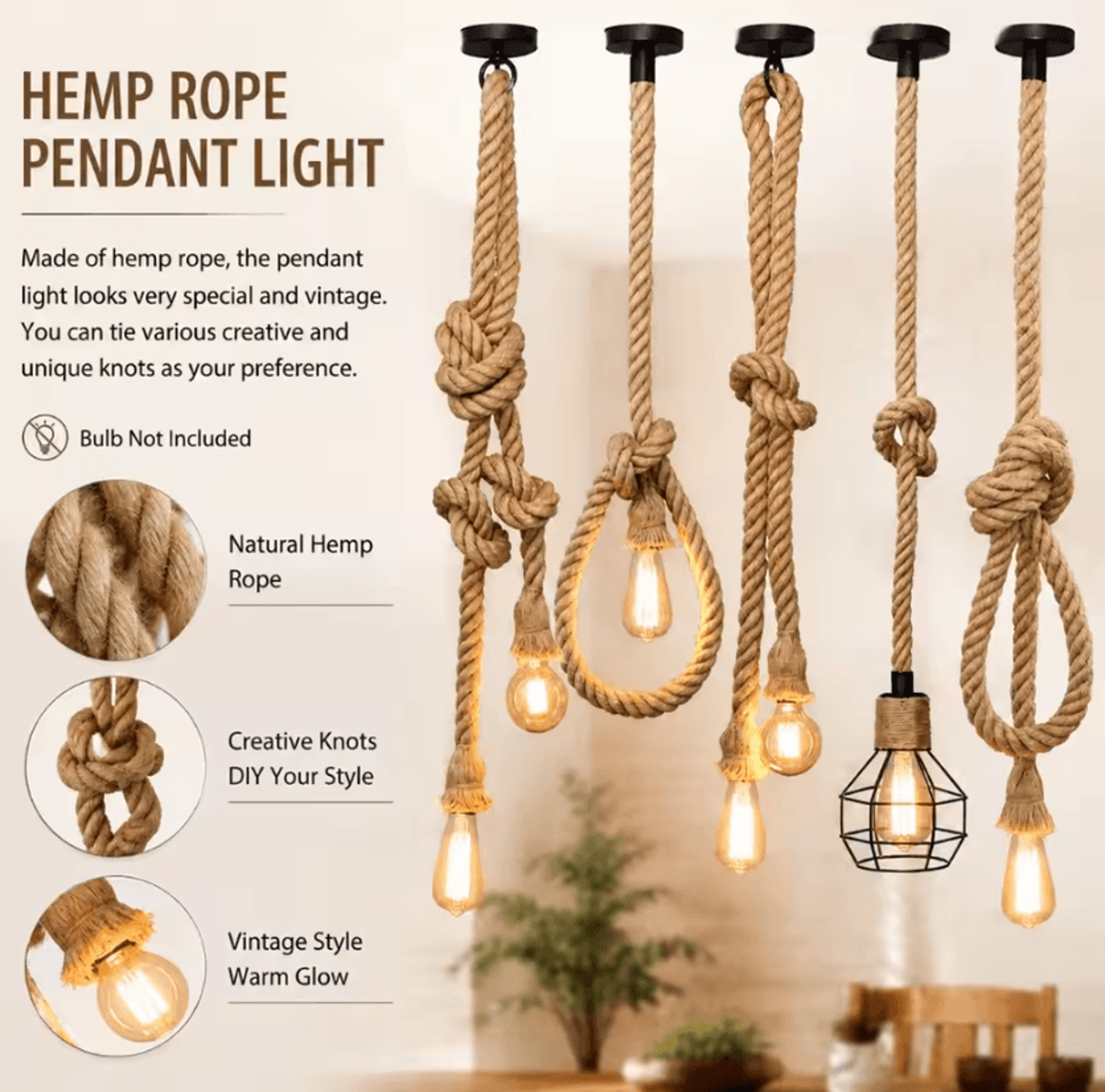joyinled vintage hemp rope pendant light e26 e27 rustic hanging lamp for dining room restaurant and bar