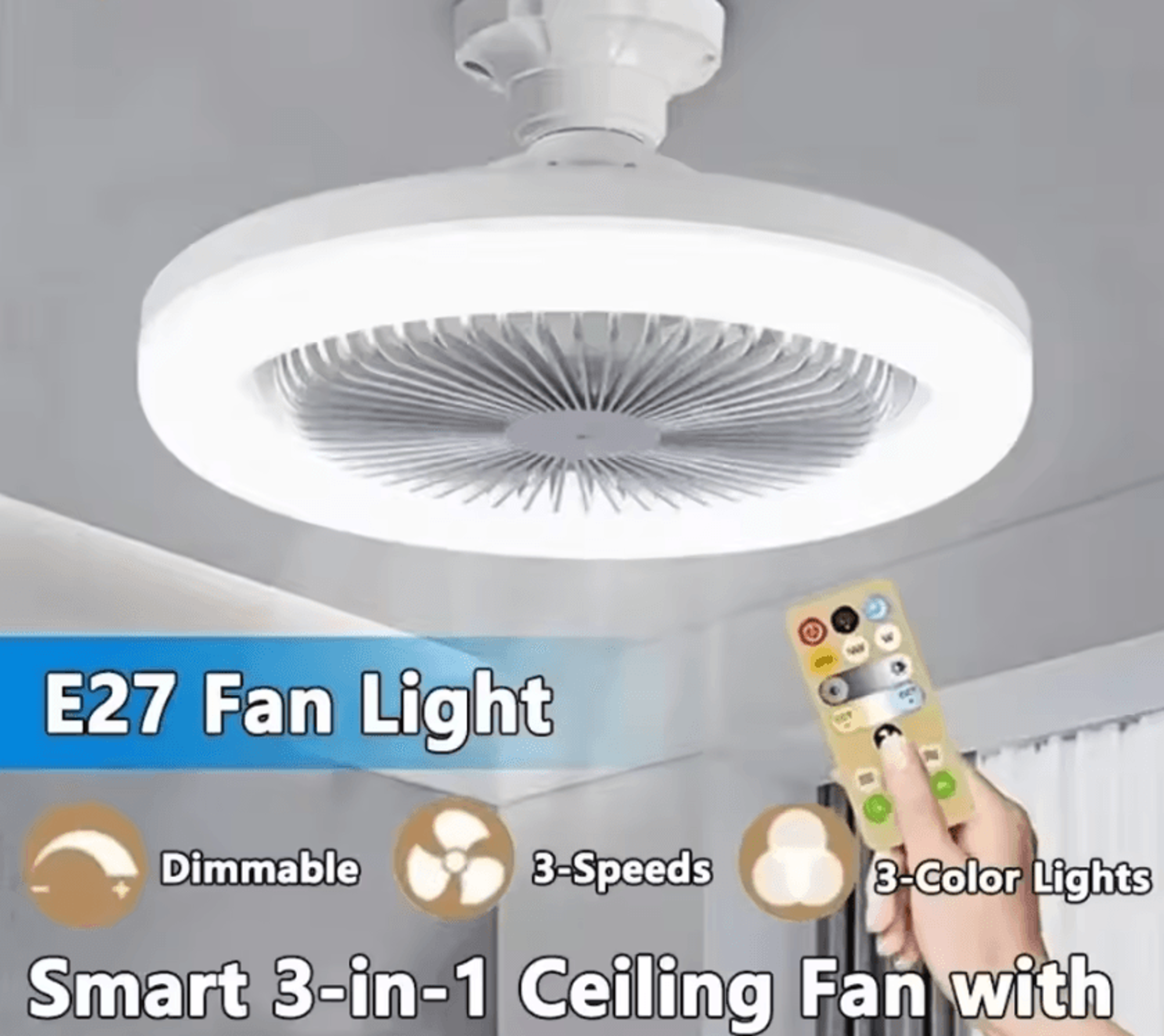 joyinled 3 in 1 e27 ceiling fan light with remote control for bedroom and living room