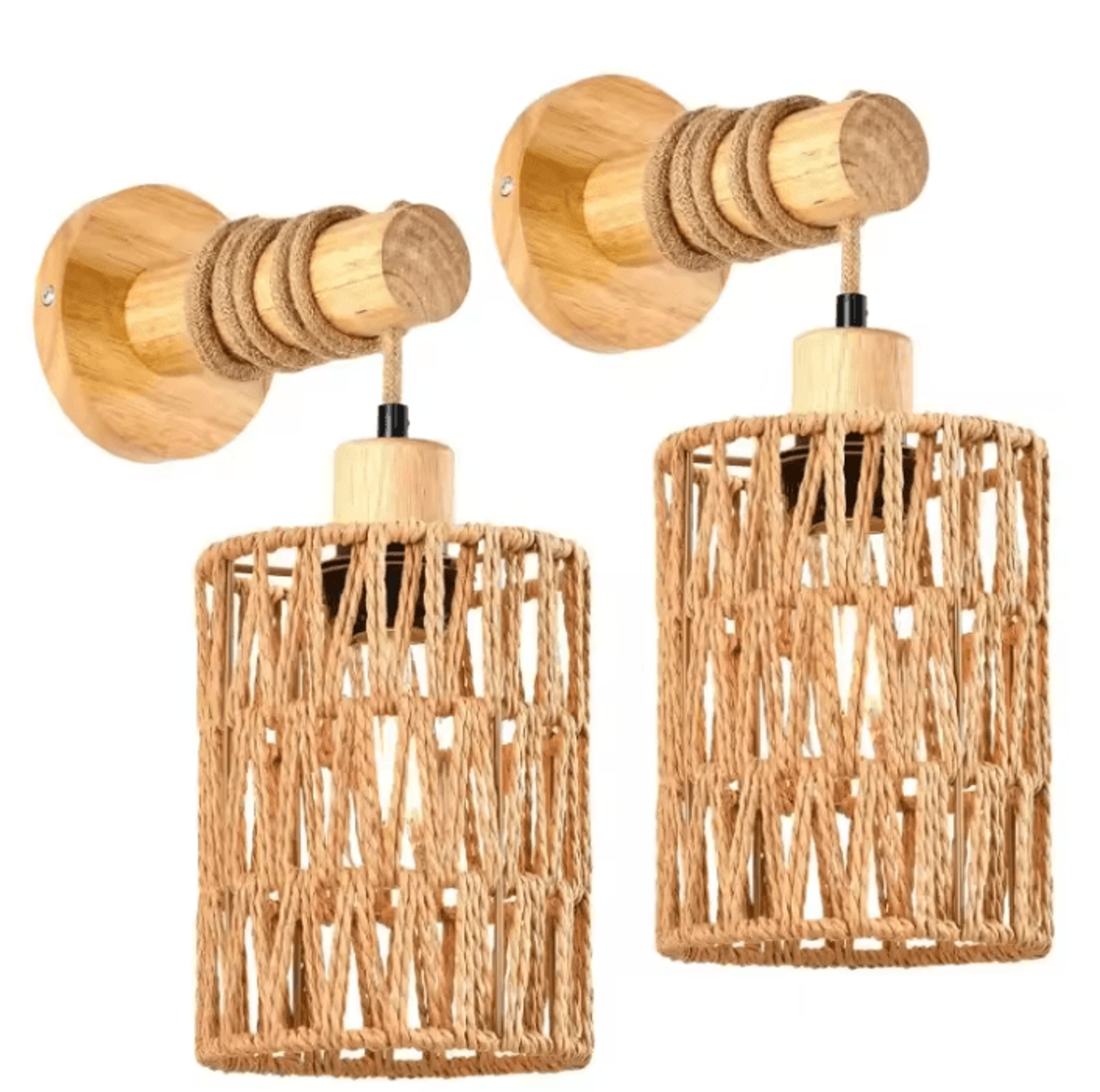 rustic hemp rope cylinder wall lamp led rattan style sconce for bedroom and hotel decor