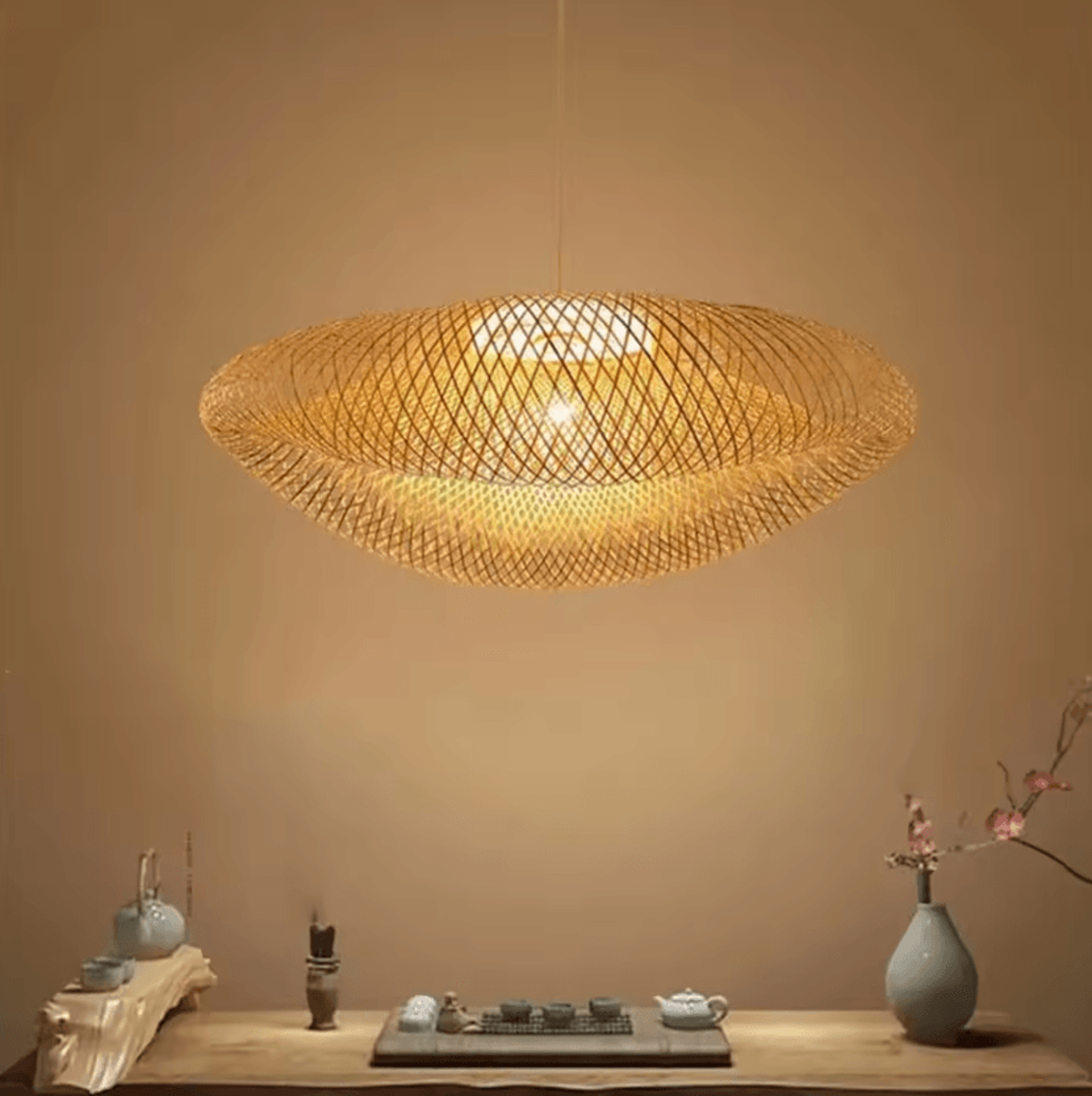 vintage handwoven rattan pendant chandelier chinese style hanging ceiling light for bedroom and restaurant