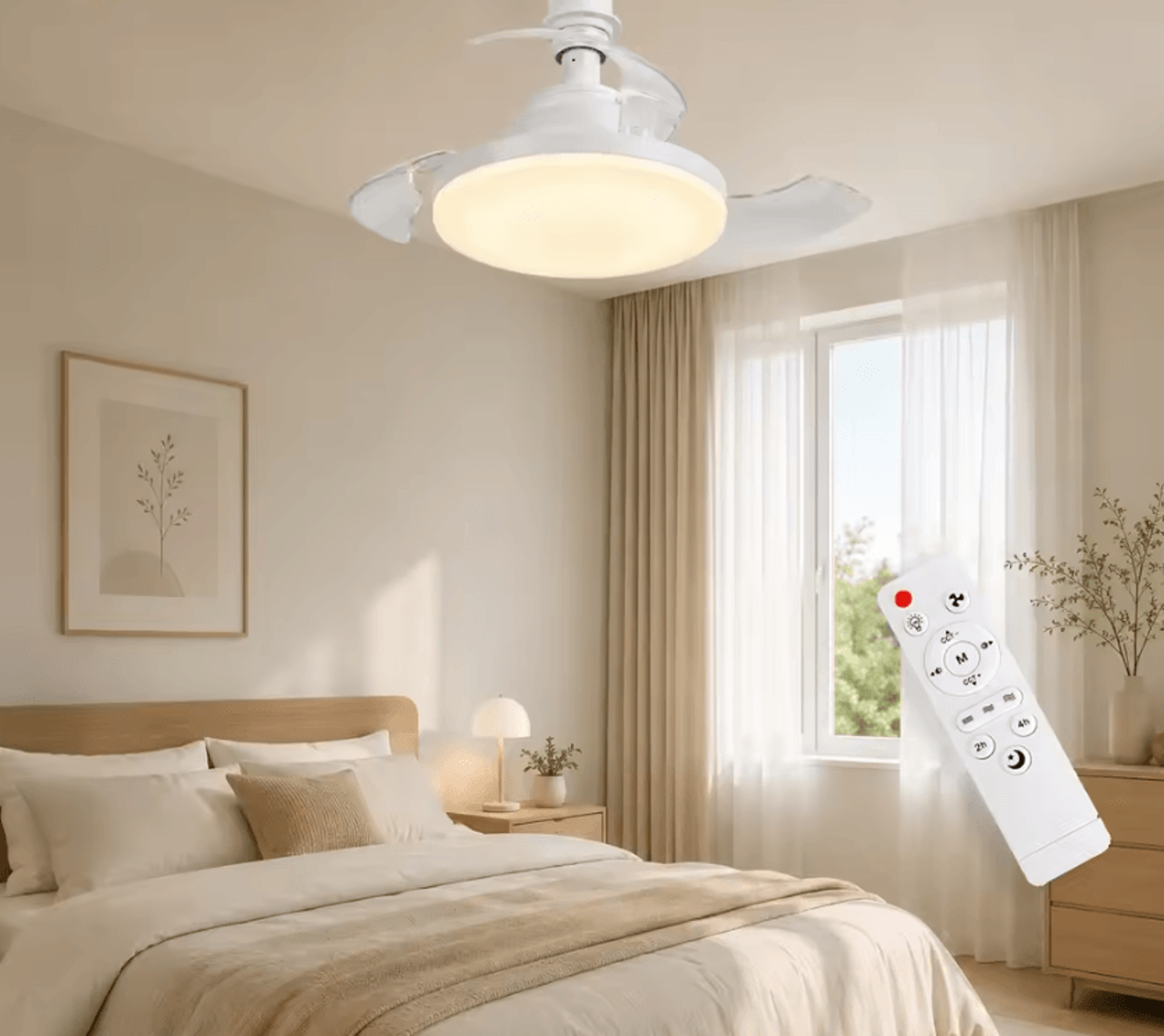 joyinled dimmable e27 ceiling fan light with remote control 3 color led invisible fan lamp for bedroom