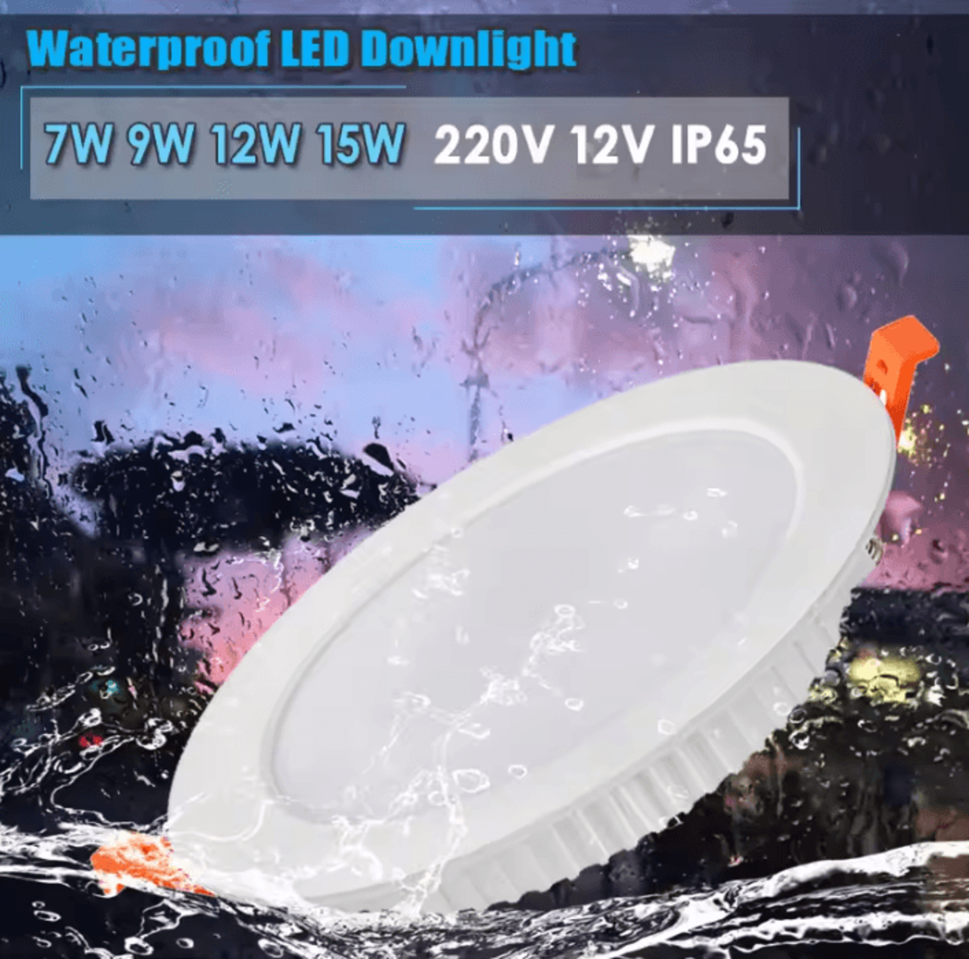 ip65 waterproof led recessed downlight 7w 9w 12w 15w ceiling spotlight for bathroom kitchen and eaves