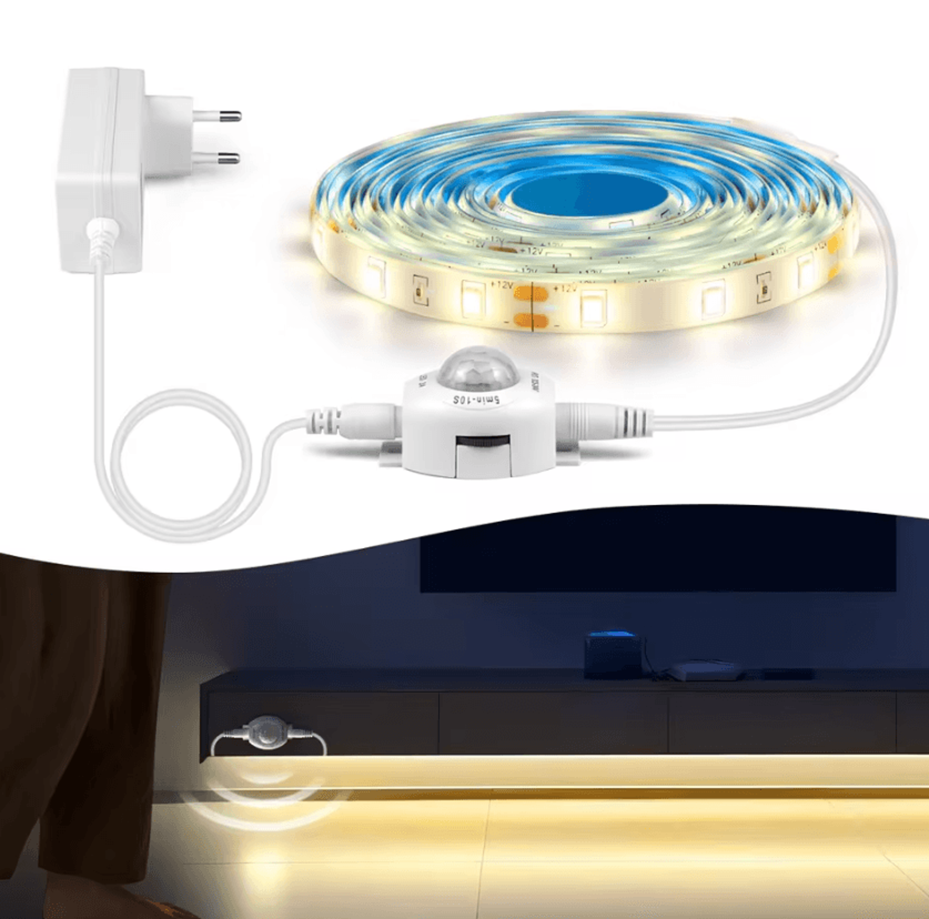 12v pir motion sensor led strip light waterproof flexible under cabinet lighting for kitchen wardrobe and bedside