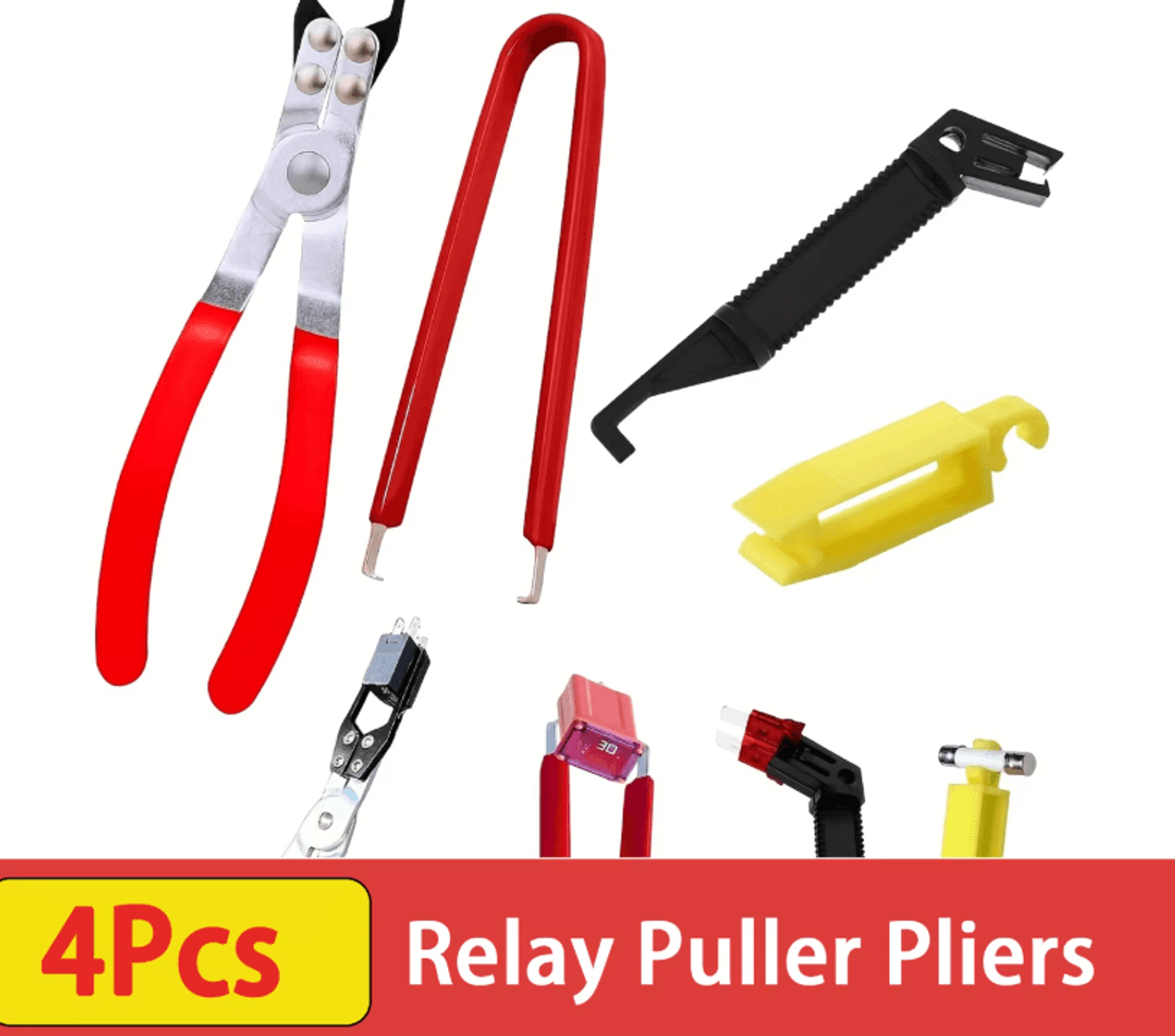 4pcs automotive relay puller pliers set fuse removal tools for car electrical maintenance and battery terminal repairs