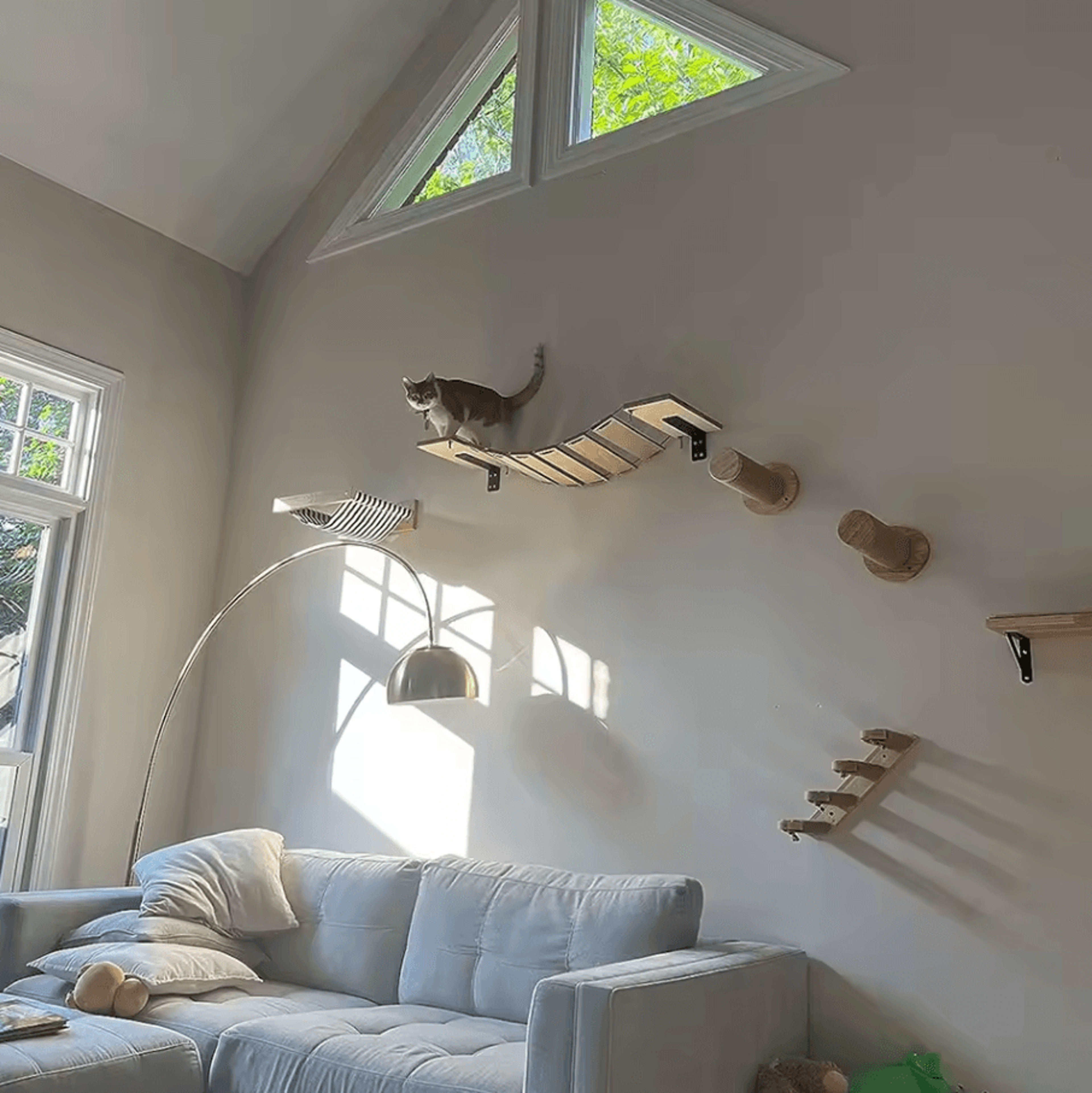 wall mounted cat tree with sisal scratching post hammock and climbing platforms
