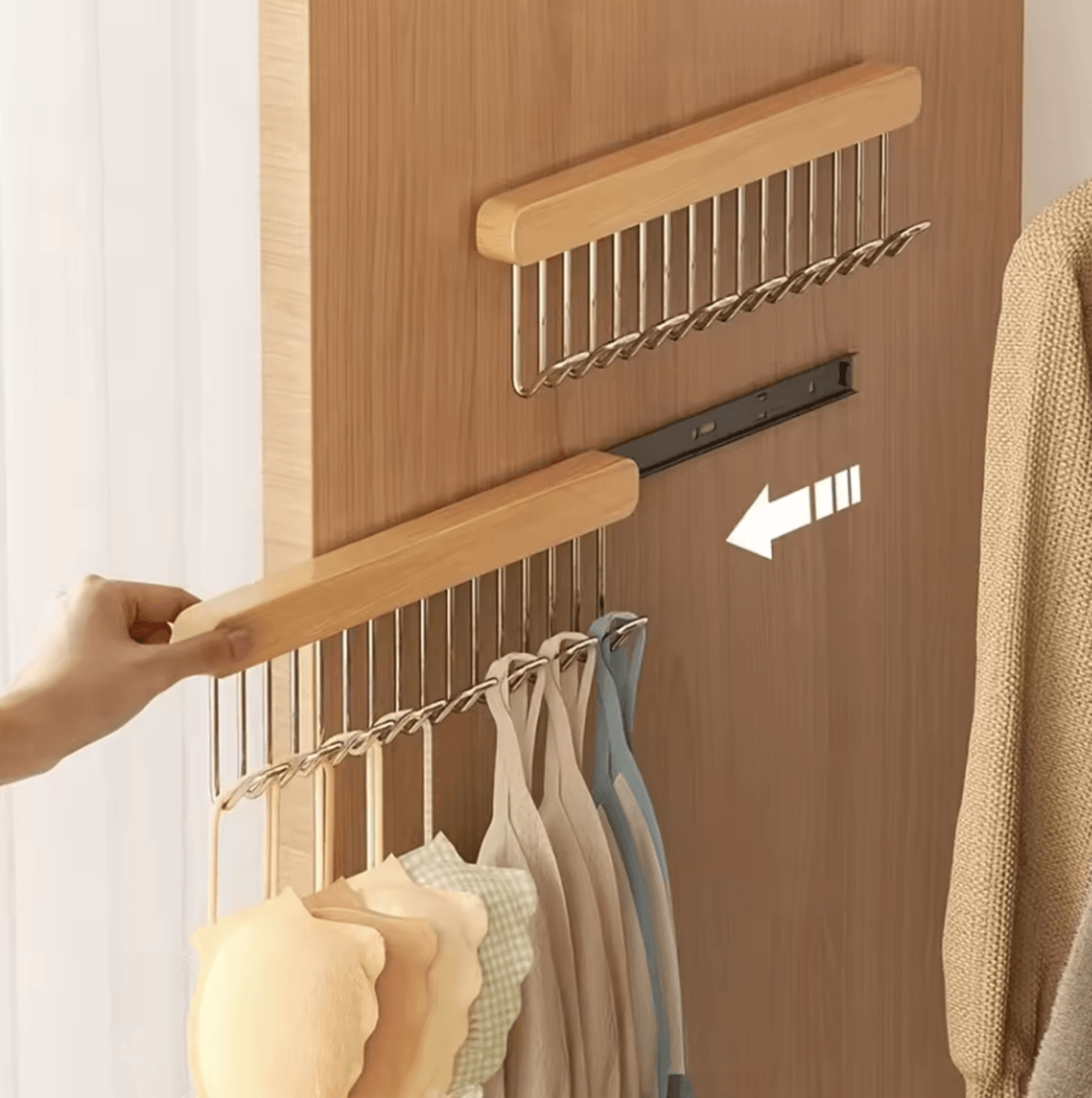 left-side pull-out sliding closet hanger with 8 hooks space-saving wardrobe organizer
