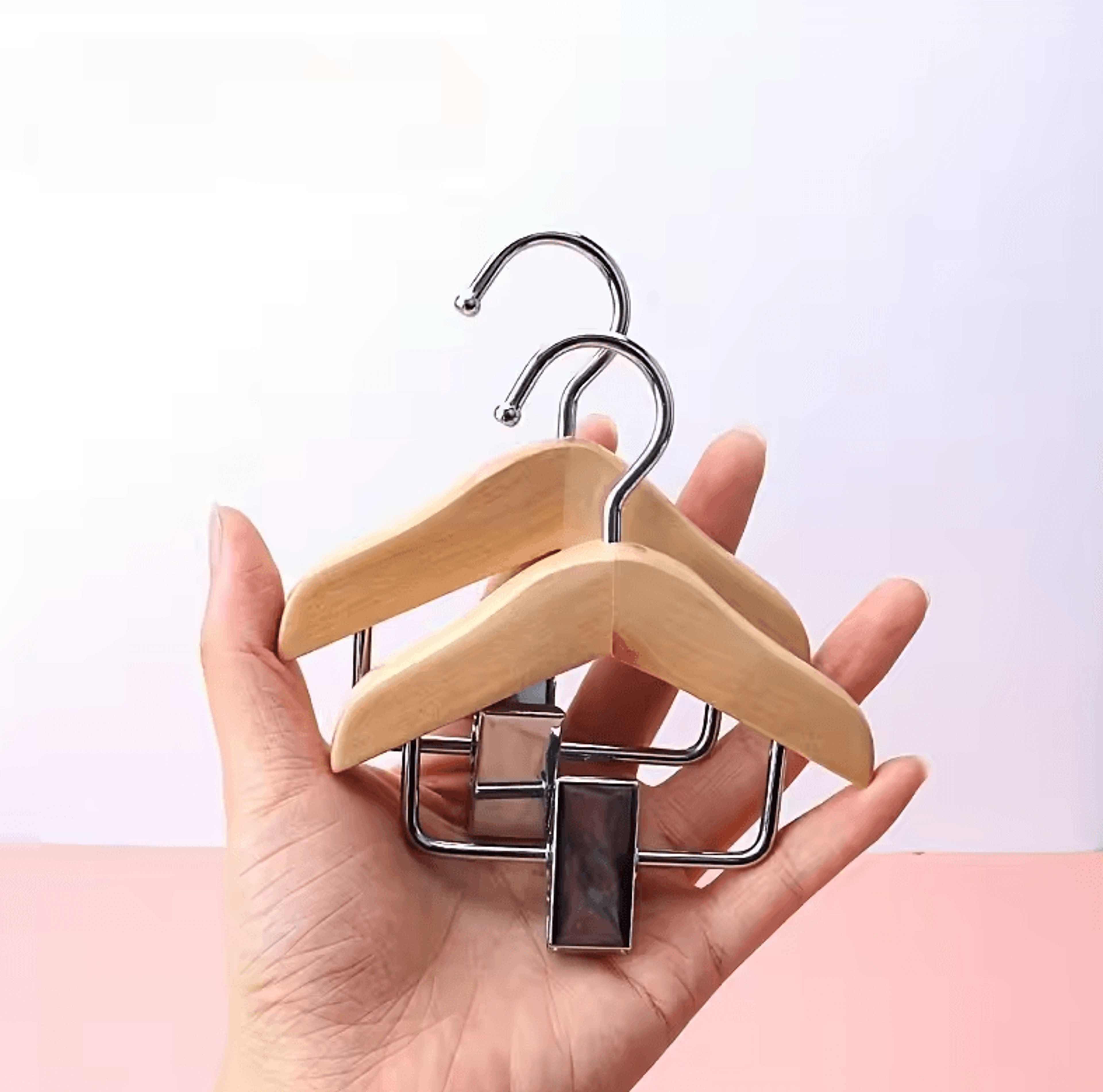mini wooden hangers with stainless steel clips space-saving organizer for pet clothes and accessories