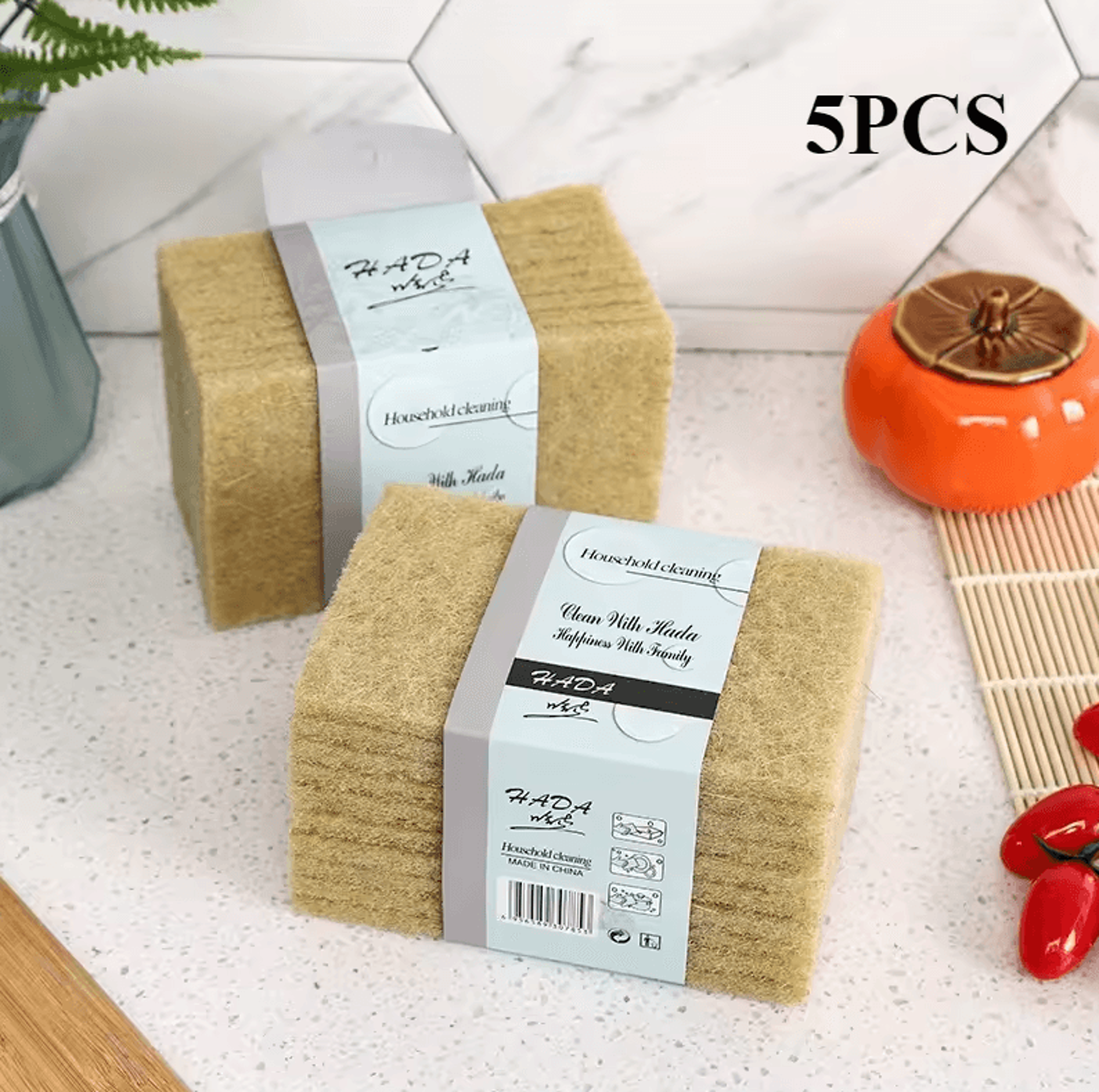 5pcs reusable coconut fiber scouring pads natural non-woven cleaning scrubbers