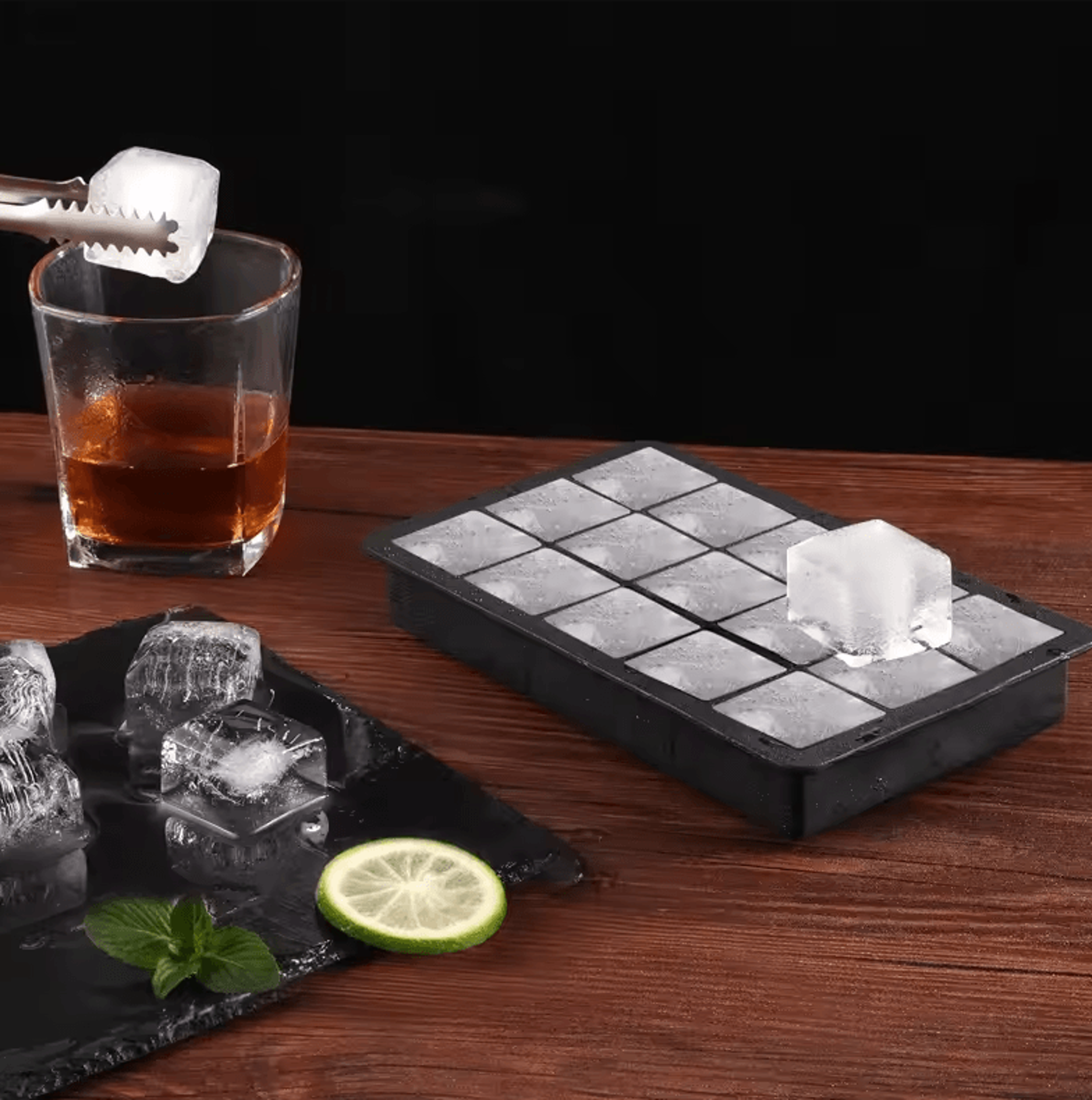 15-grid large silicone ice cube tray mold reusable ice block maker for whiskey & cocktails