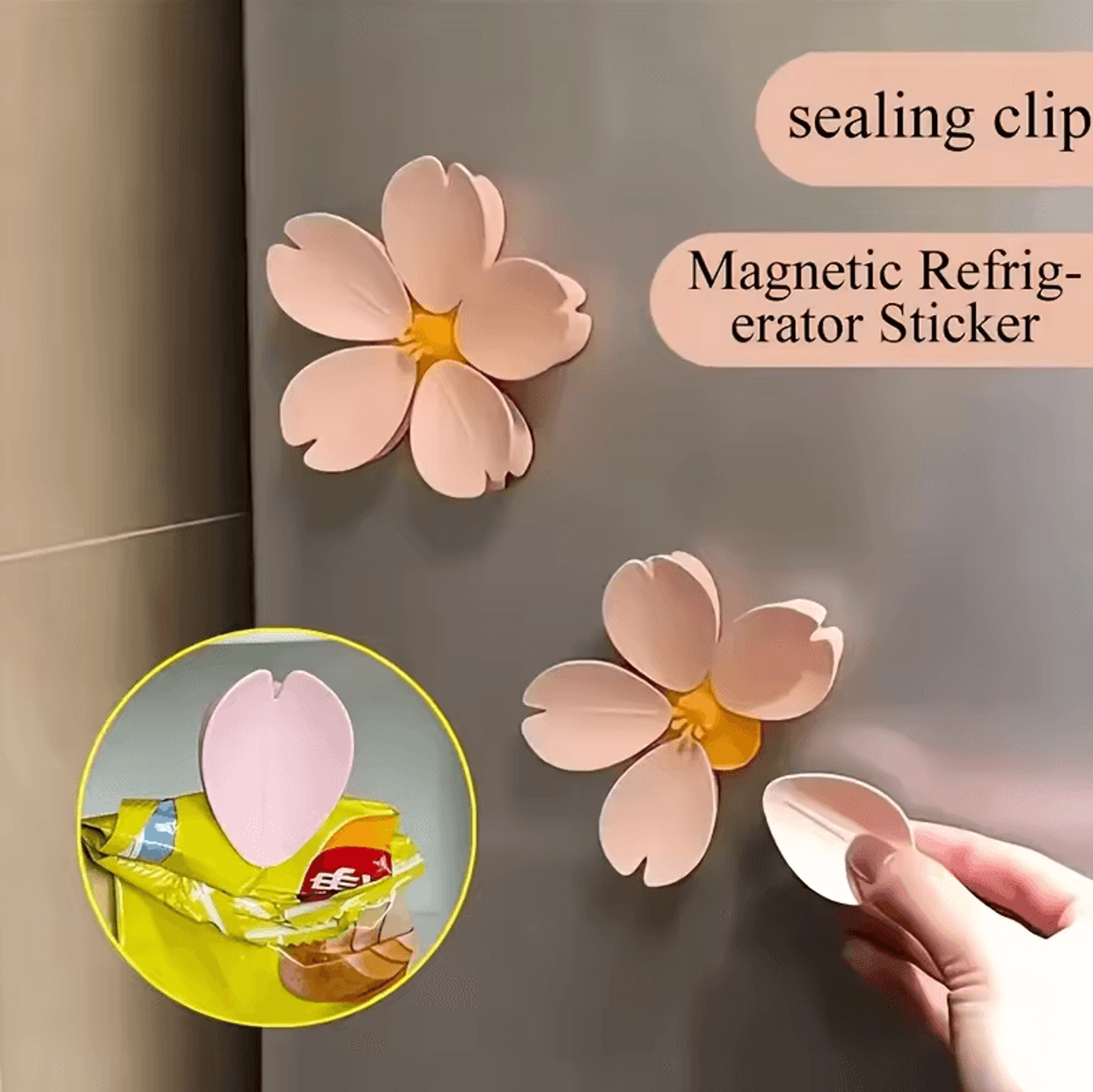 ins style sakura magnetic fridge clip moisture-proof snack seal holder