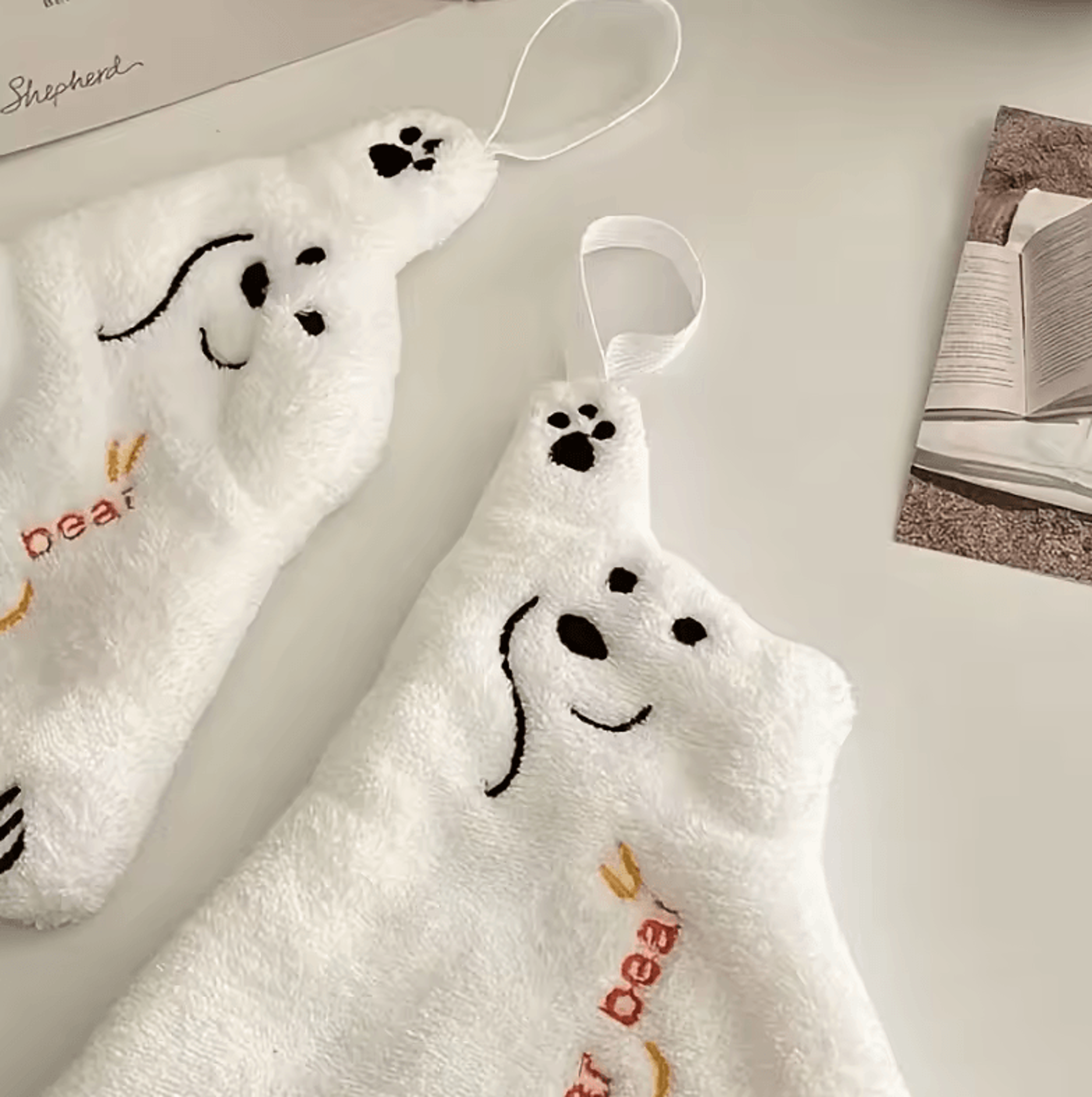 super absorbent polar bear coral velvet hand towel cute cartoon hanging towel