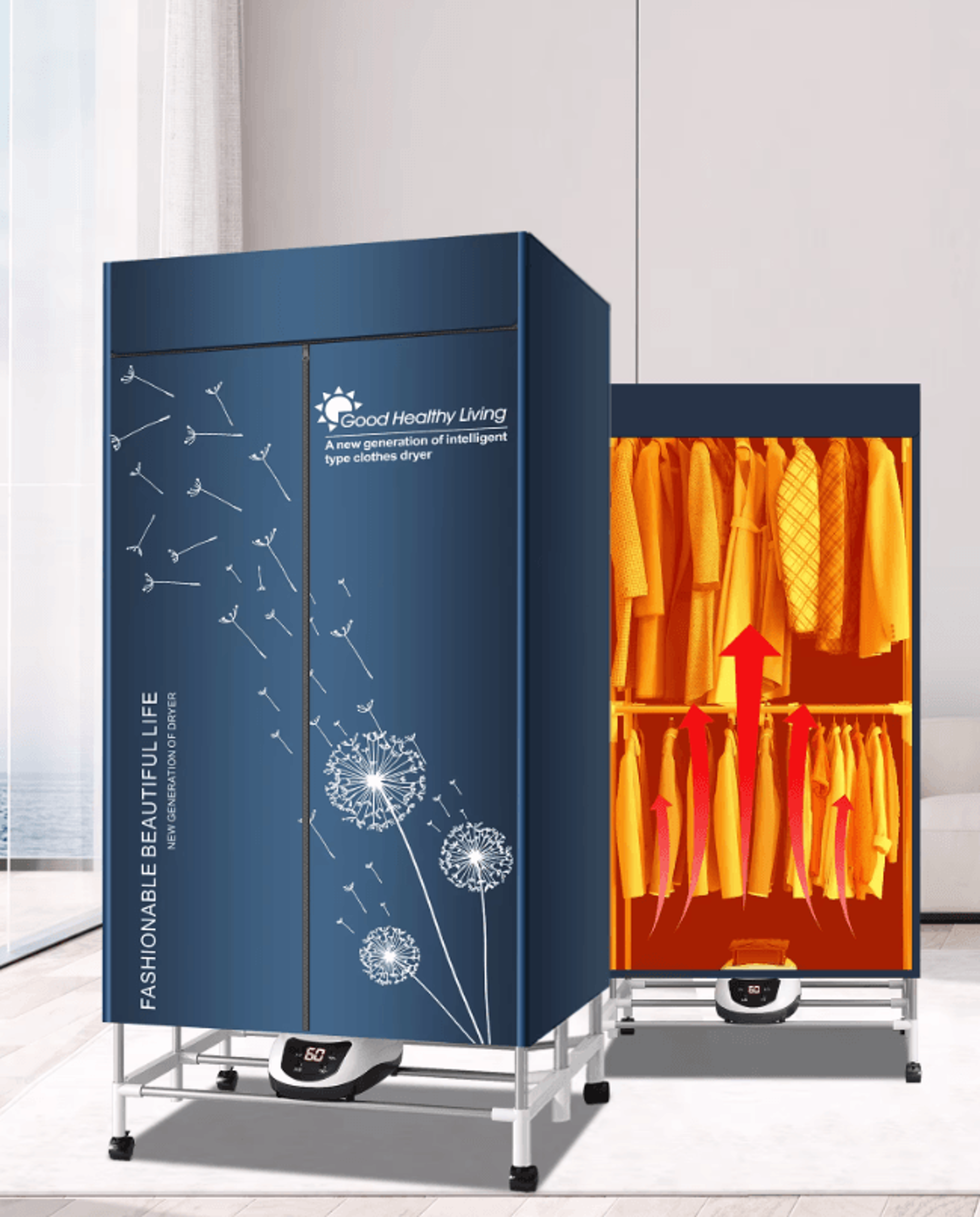 portable electric clothes dryer 220v 1500w heated clothes airer with timer